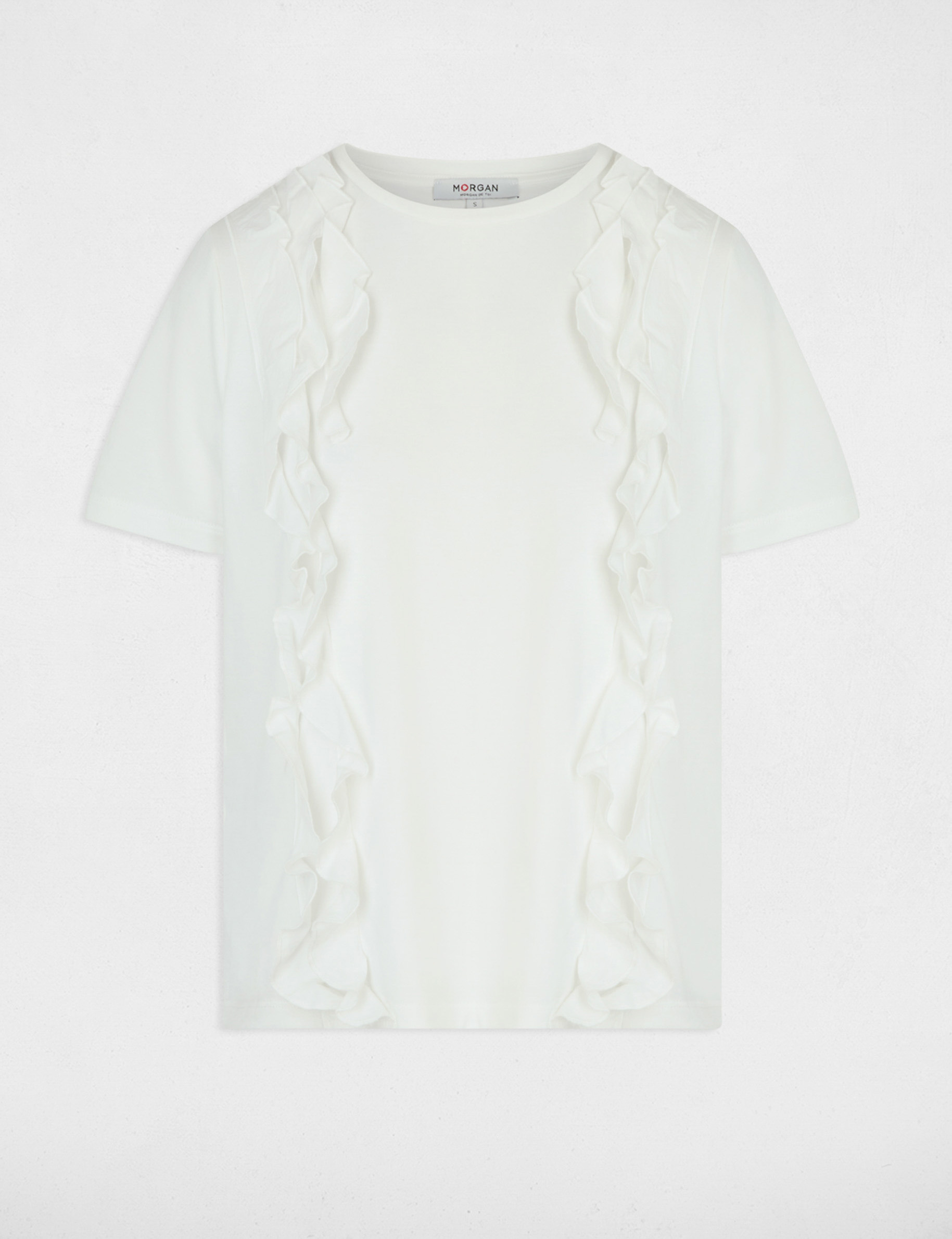Camiseta con volantes blanco mujer