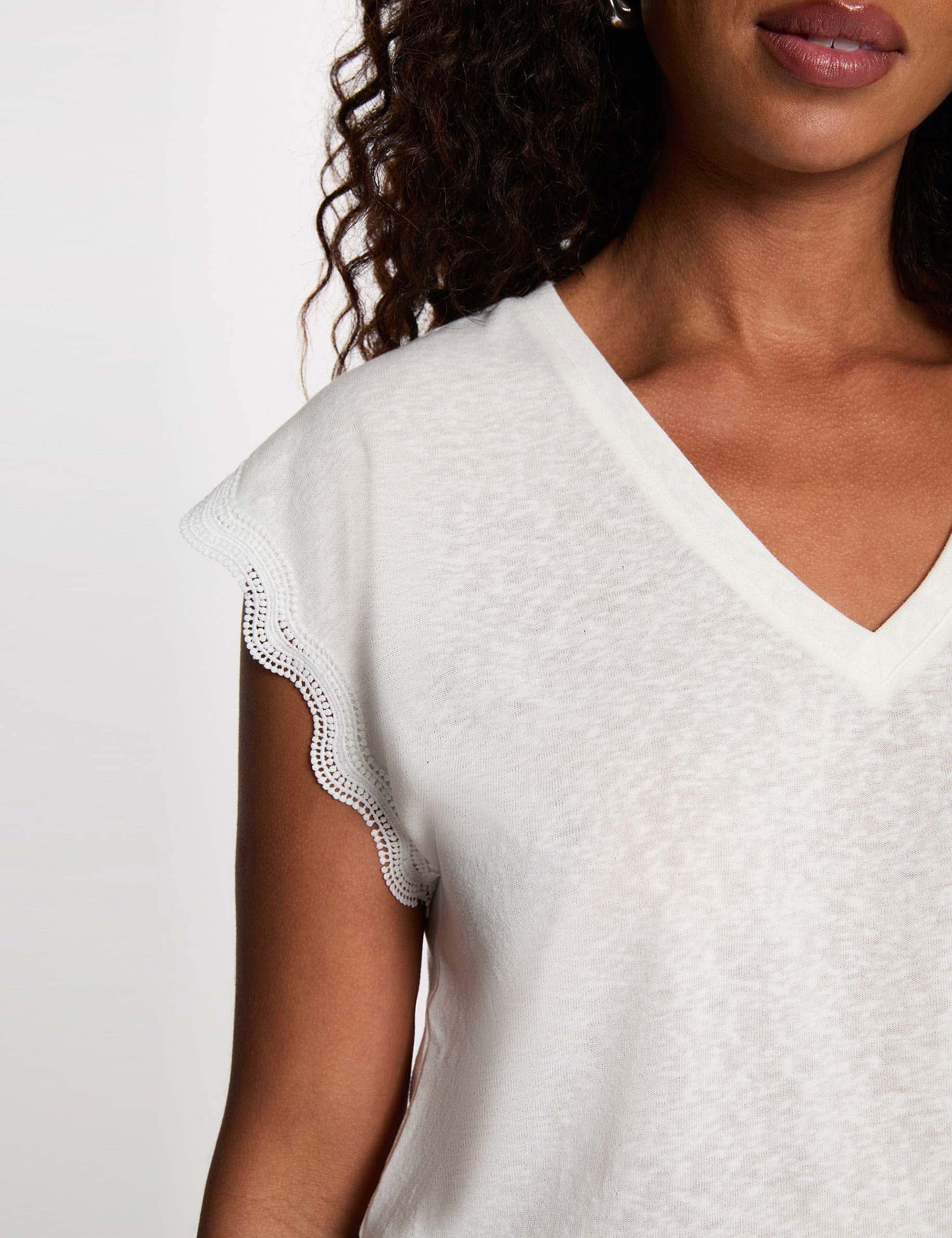 Camiseta cuello v manga corta blanco mujer