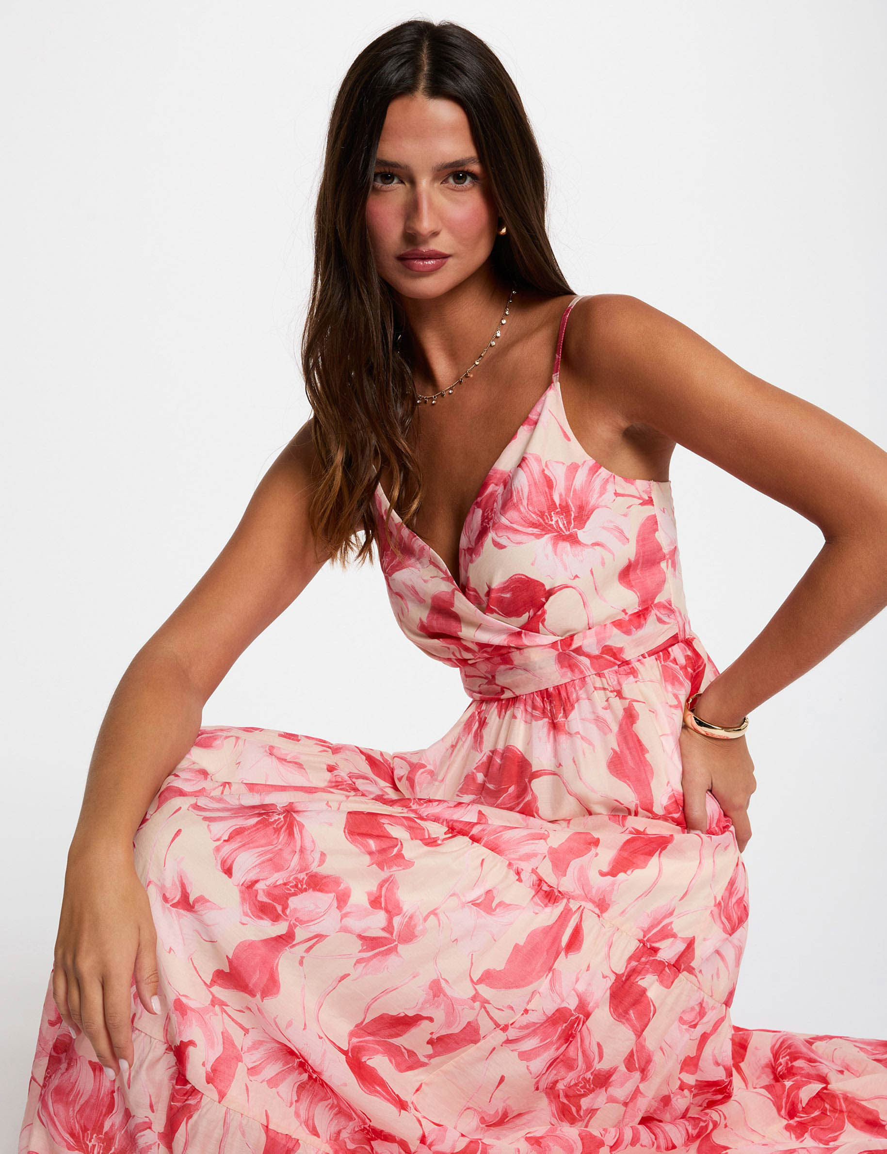 Vestido largo cruzado multicolor mujer
