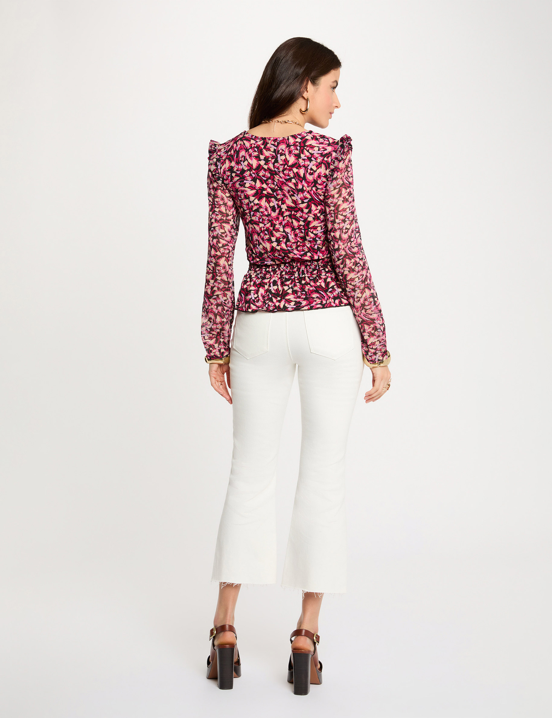 Camiseta ajustada cuello v multicolor mujer