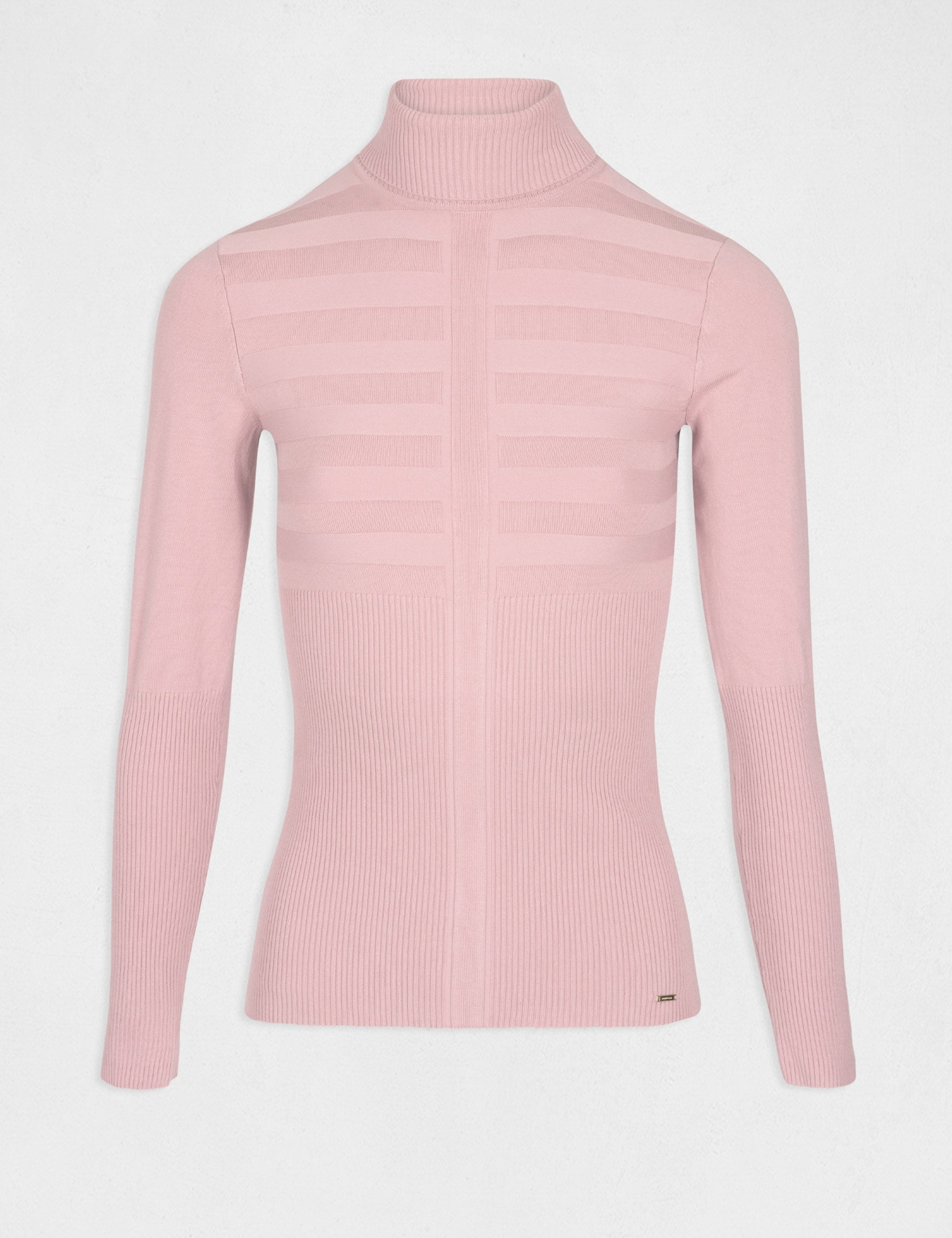 Jersey de cuello alto ajustado rosa claro mujer
