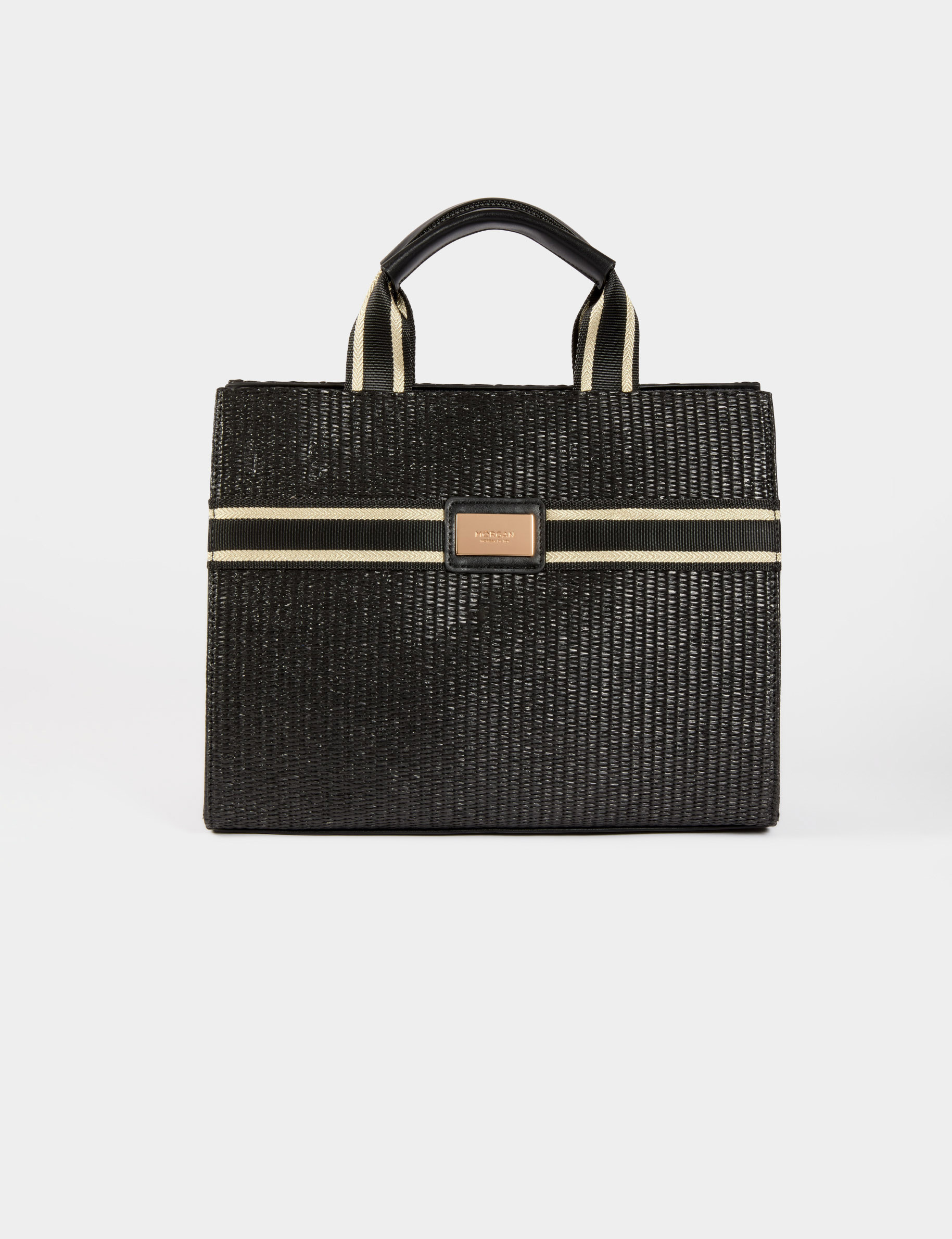 Bolso shopper trenzado negro mujer