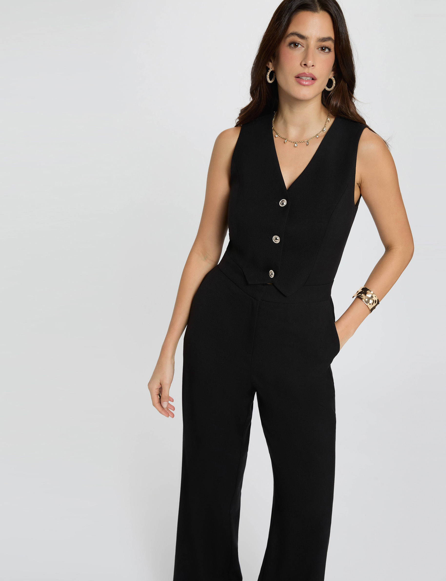 Mono largo escote en V negro mujer