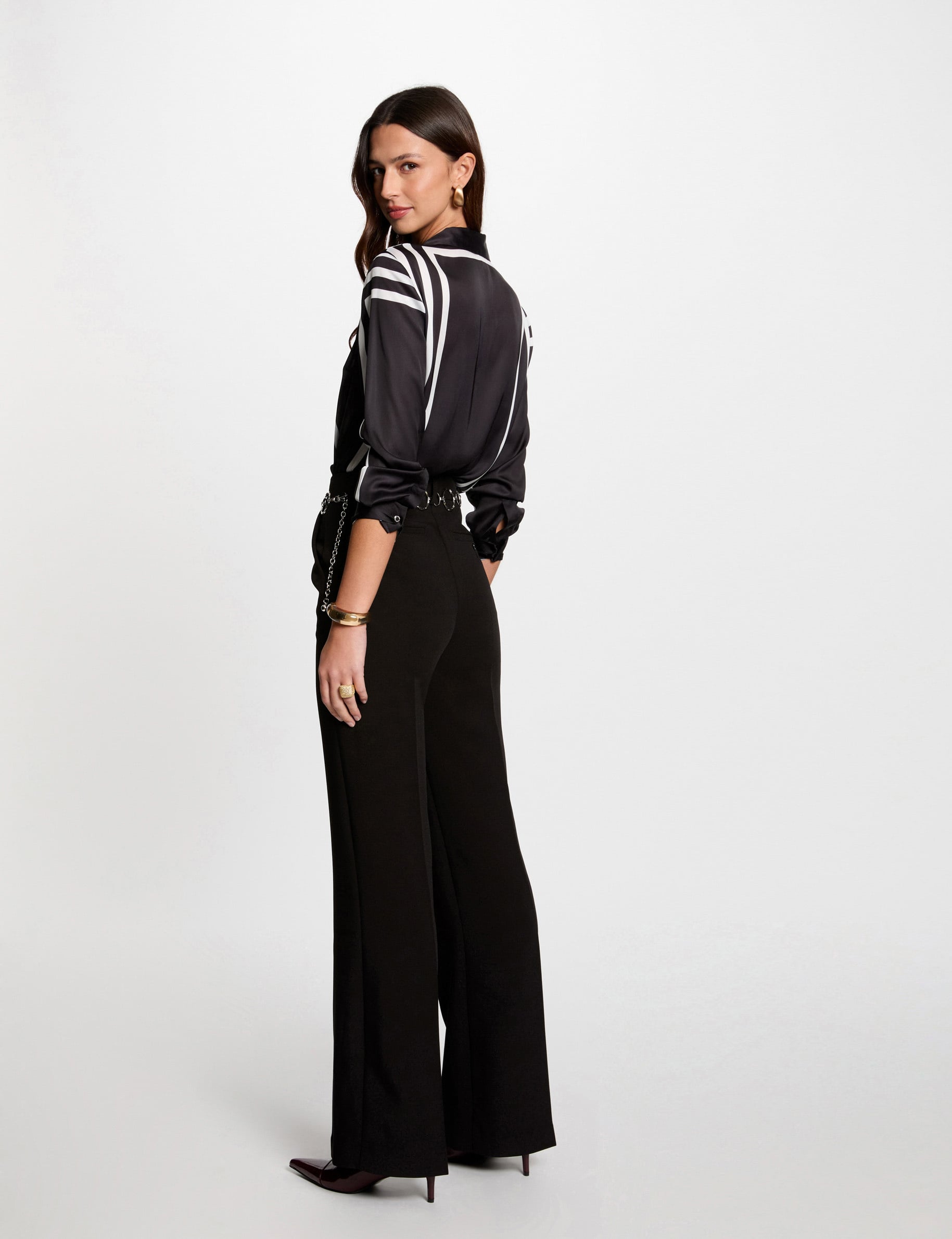 Camisa manga larga rayas negro mujer