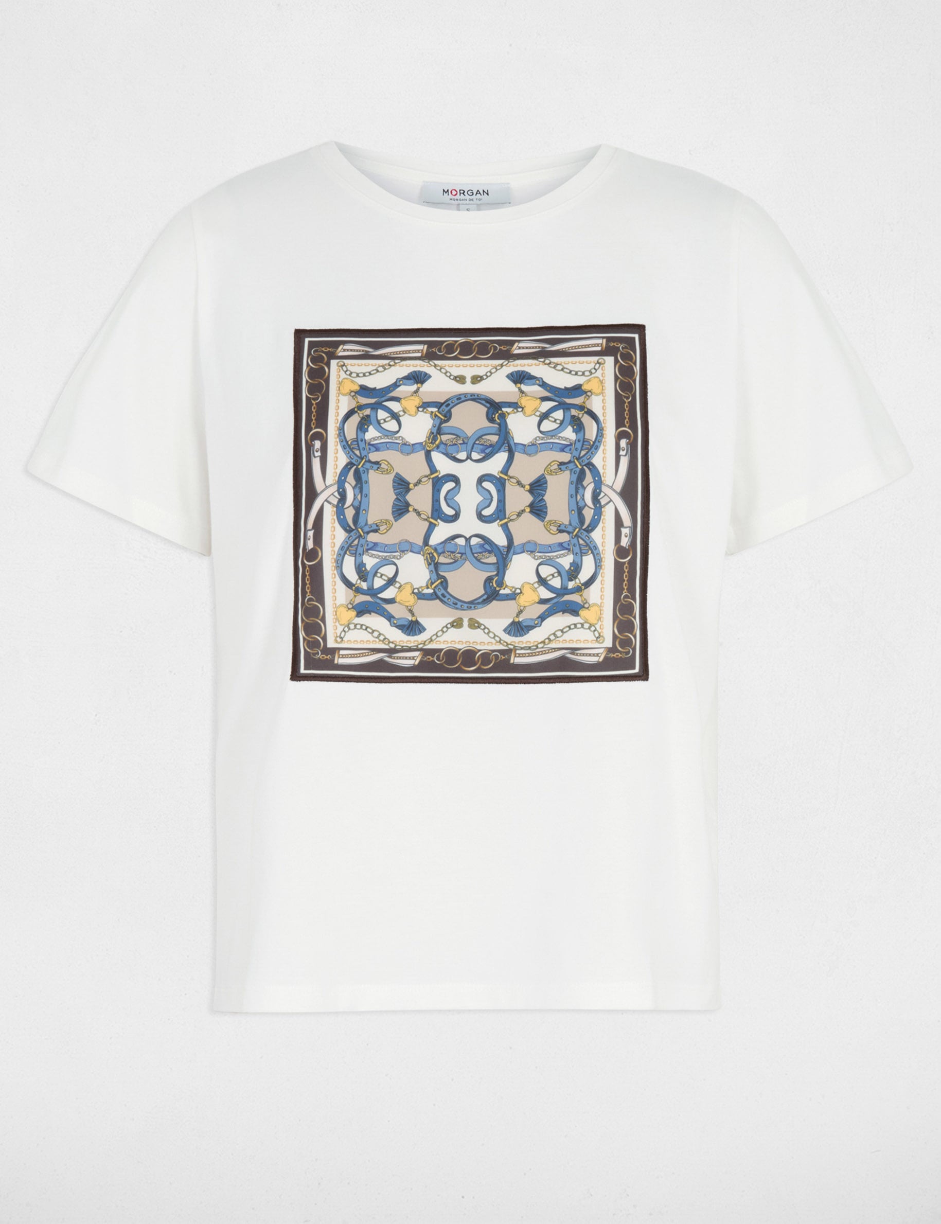Camiseta estampada cuello redondo blanco mujer