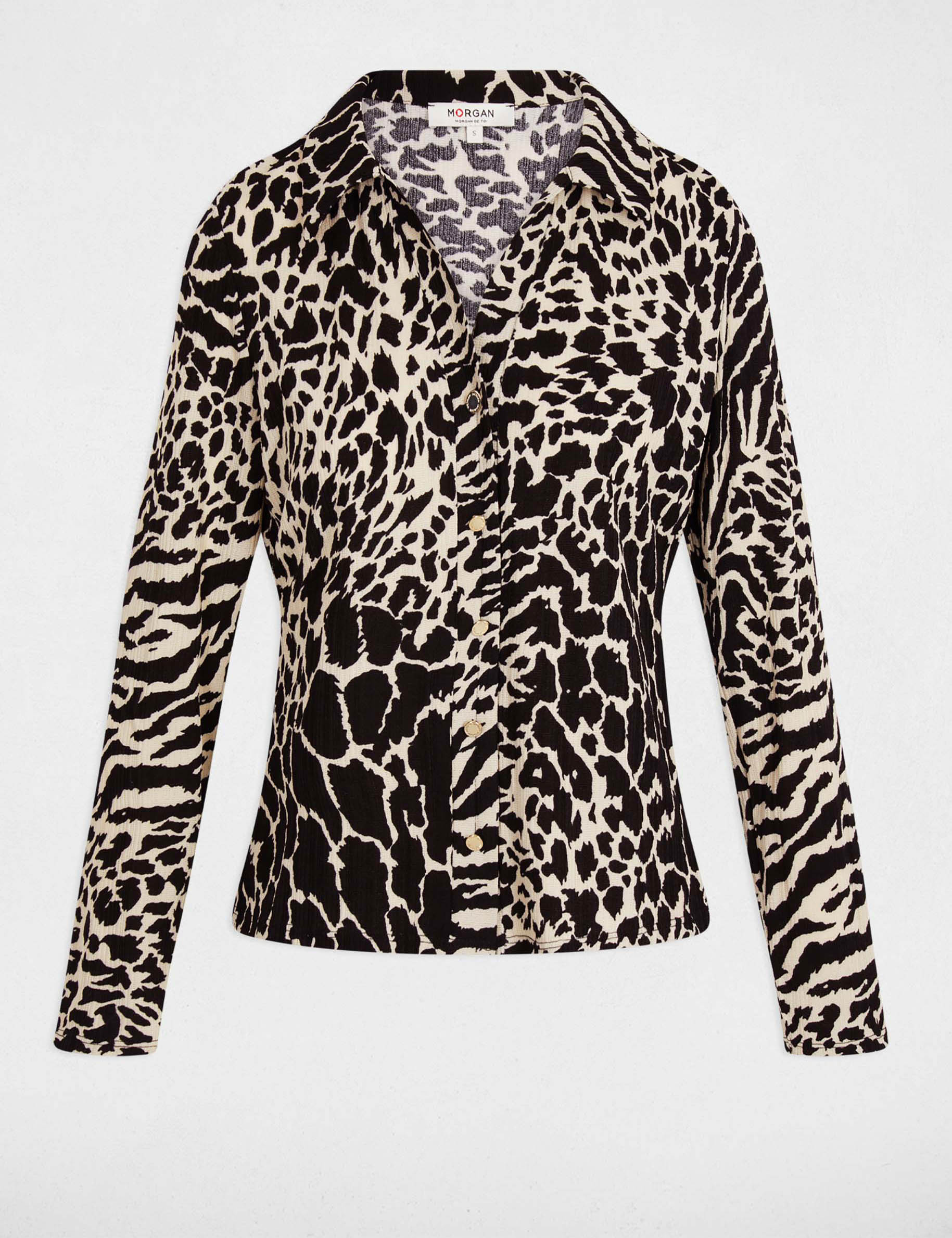 Camisa entallada con cuello vuelto multicolor mujer
