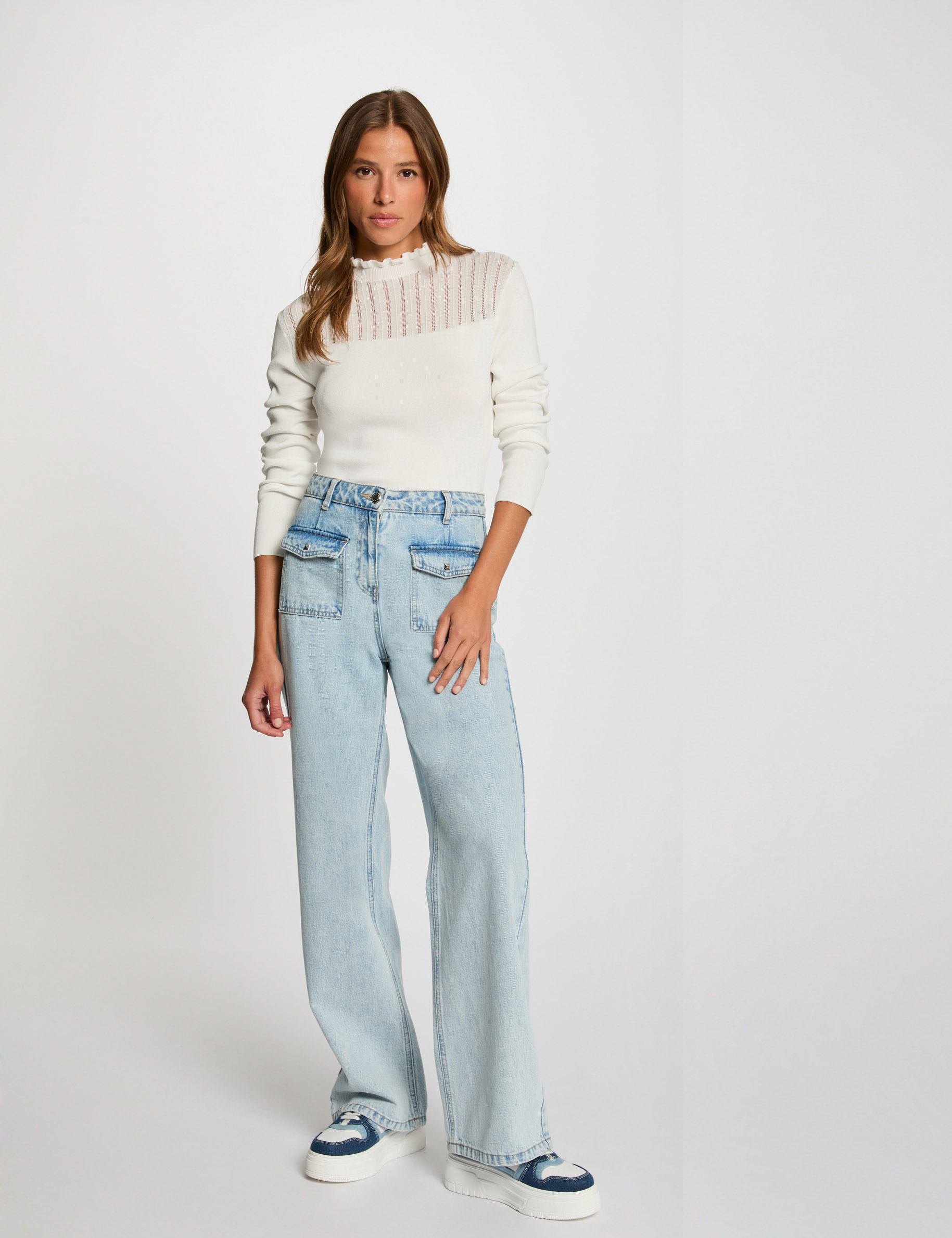 Jersey con cuello alto blanco mujer
