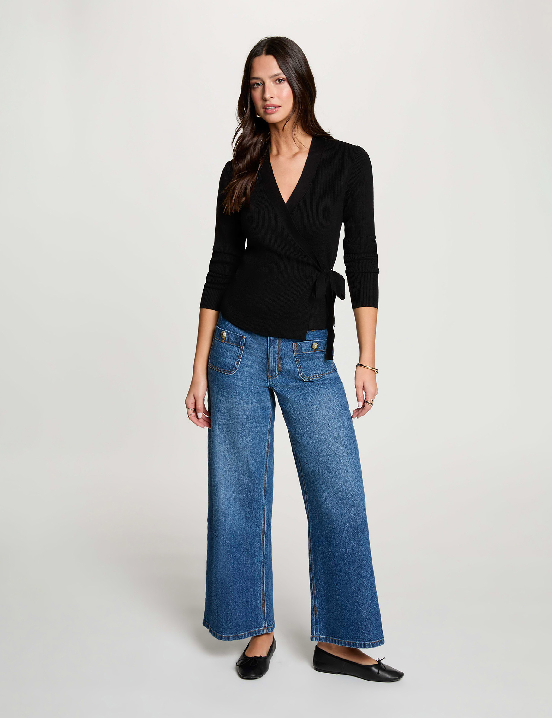 Jersey cruzado cuello en V negro mujer