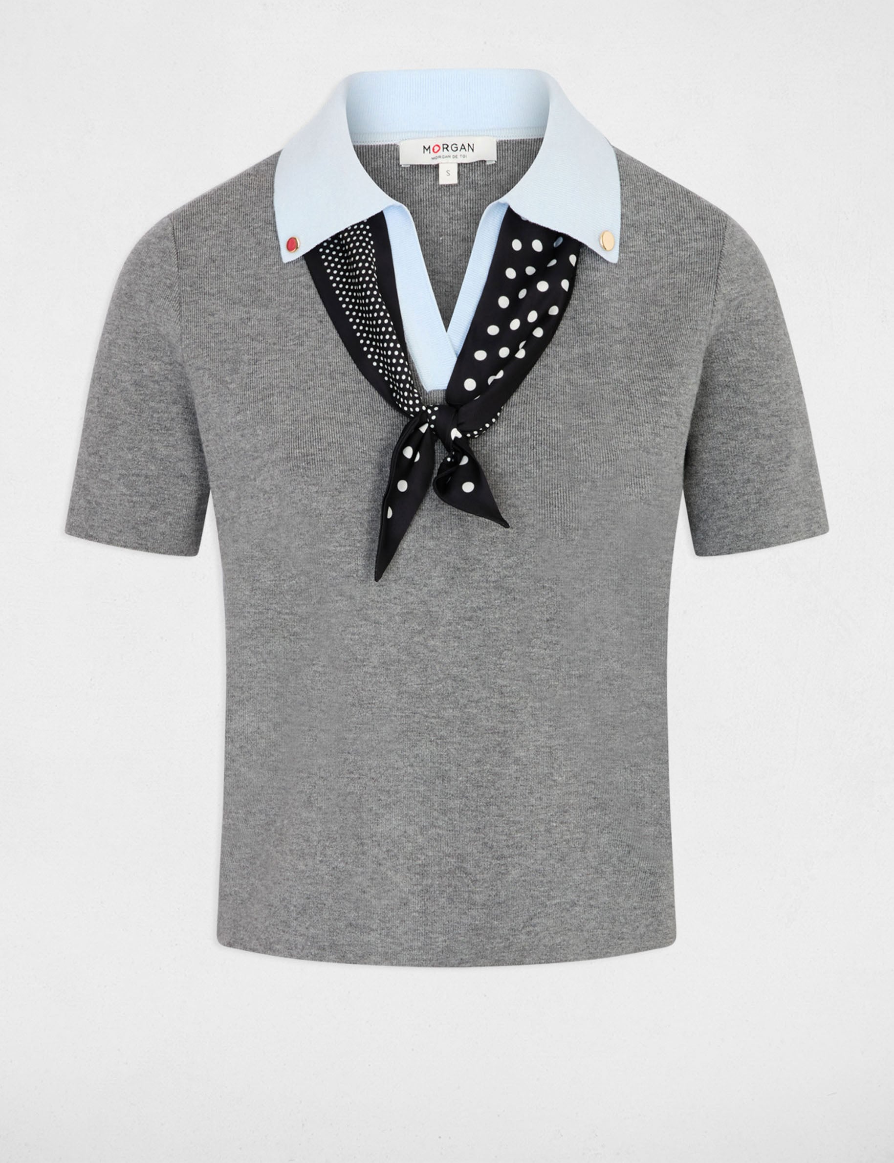 Top de manga corta con cuello vuelto gris claro mujer