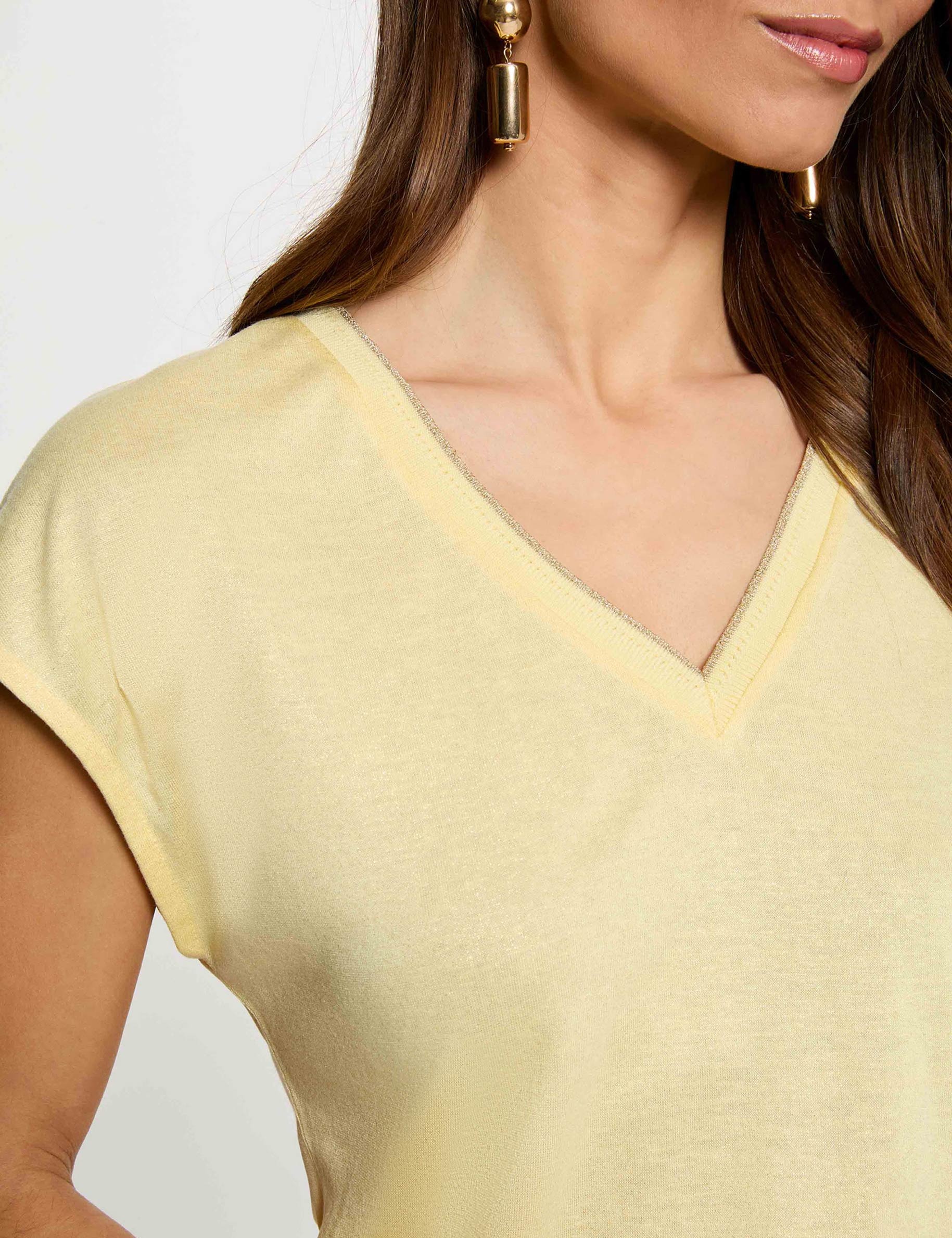 Camiseta de manga corta amarillo claro mujer