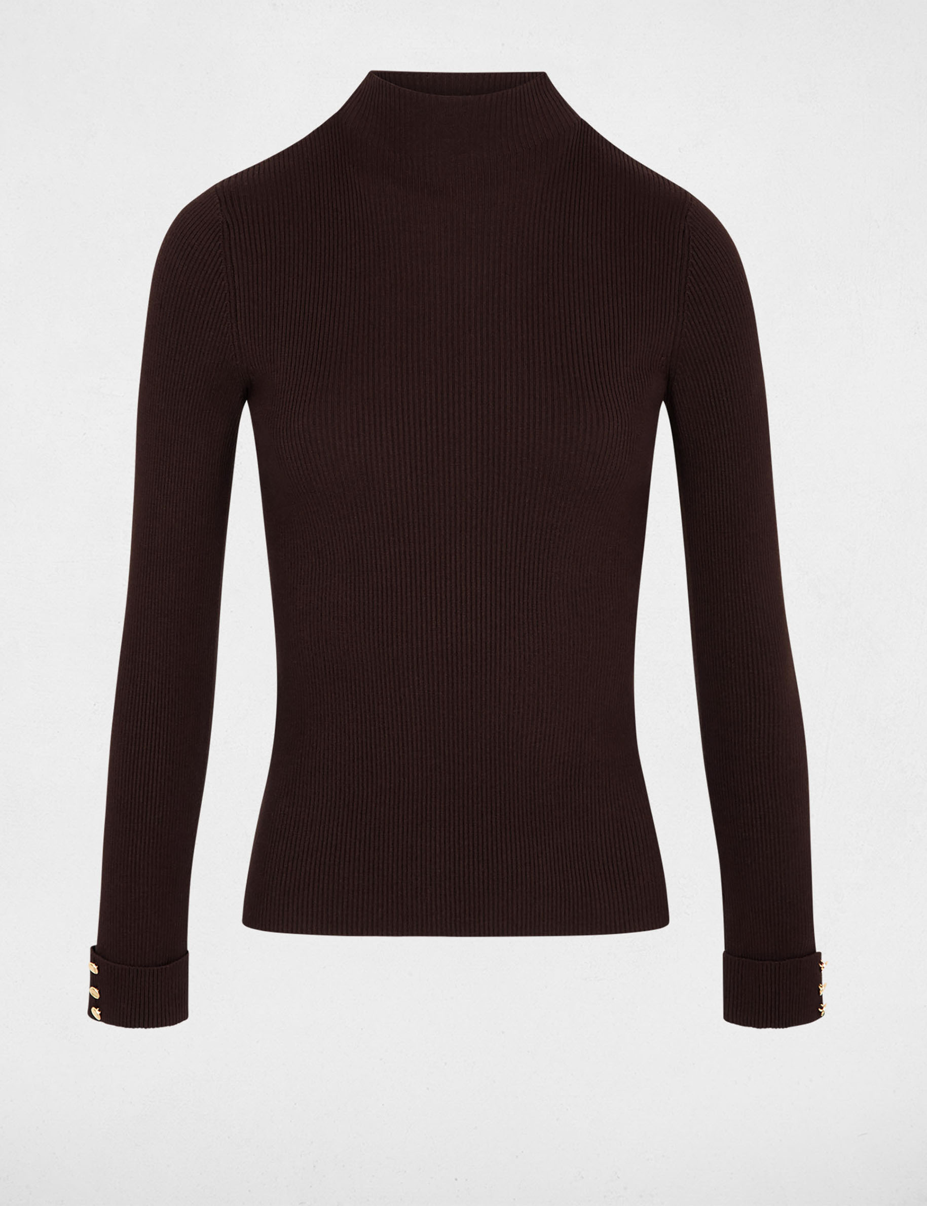 Jersey de cuello alto marr&oacute;n oscuro mujer
