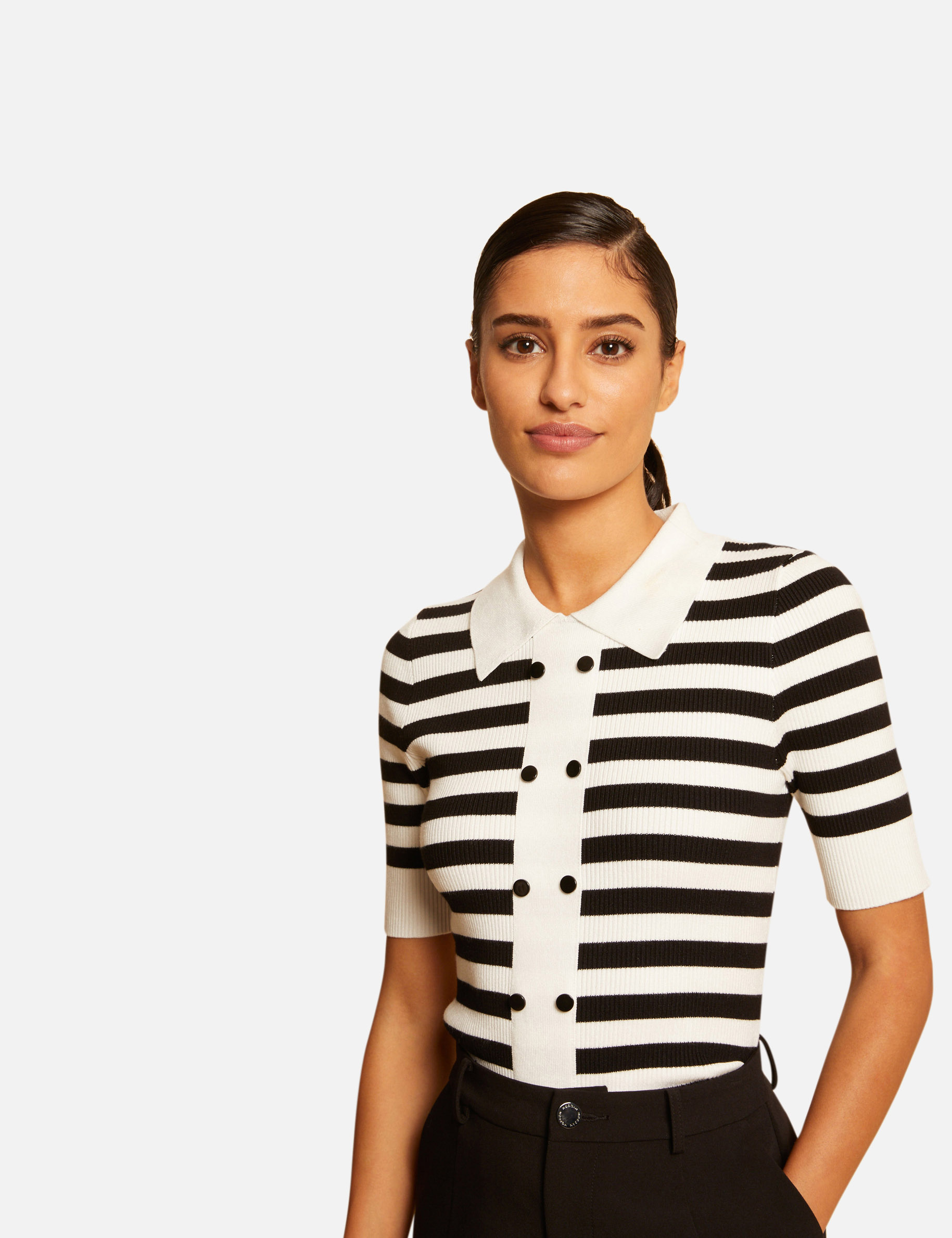 jersey manga corta con rayas negro mujer Jersey manga corta con rayas negro mujer