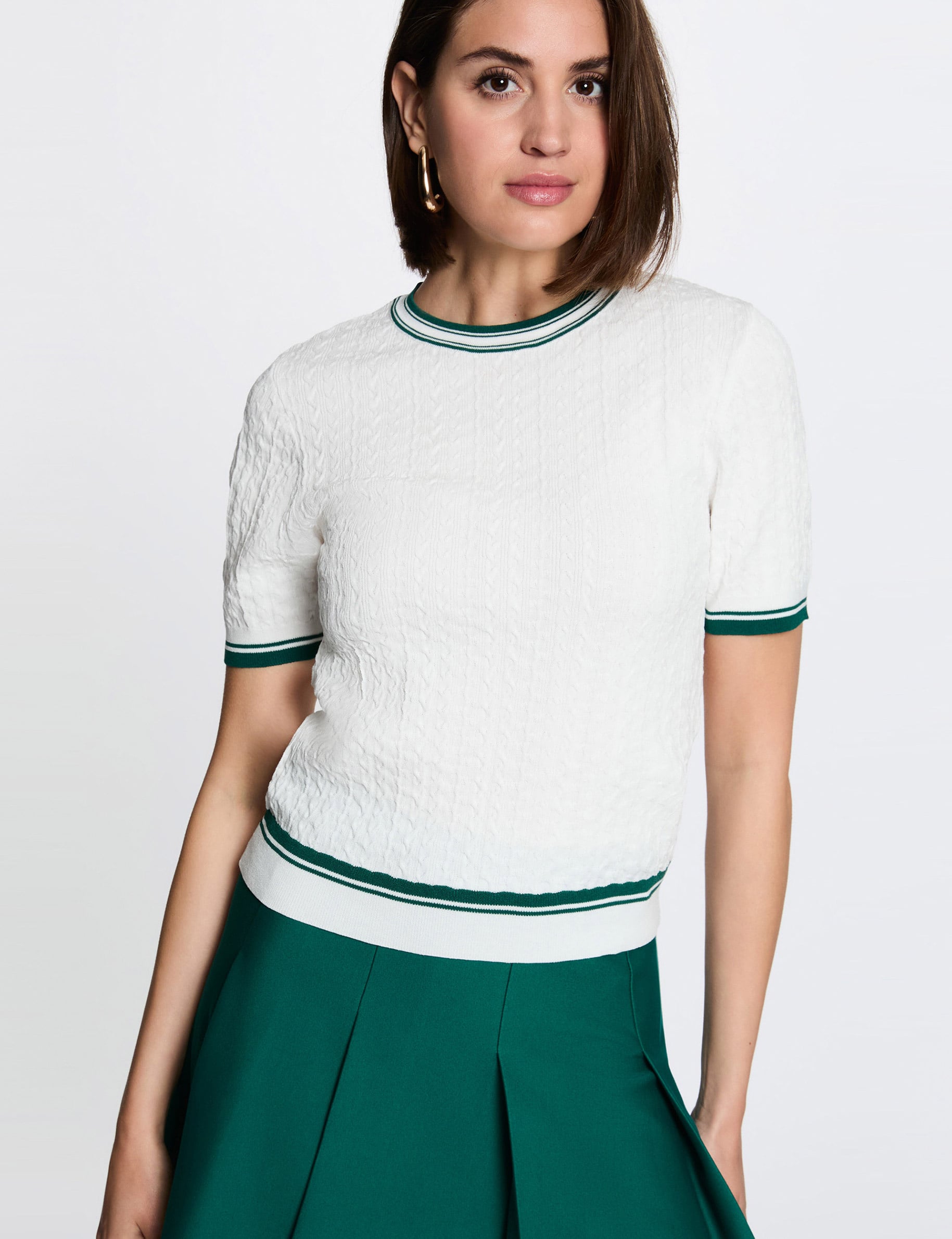 Jersey fino de manga corta verde mujer
