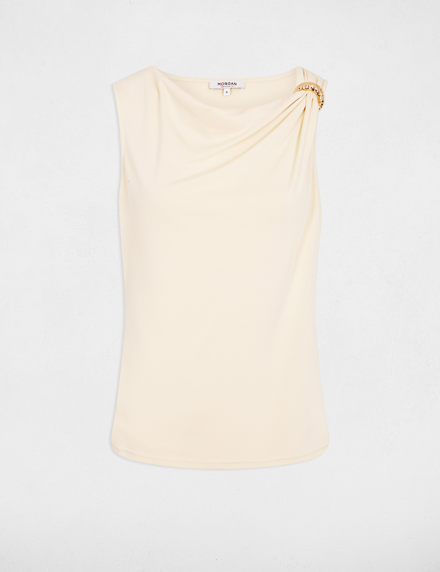 Top de tirantes con cuello drapeado beis claro mujer