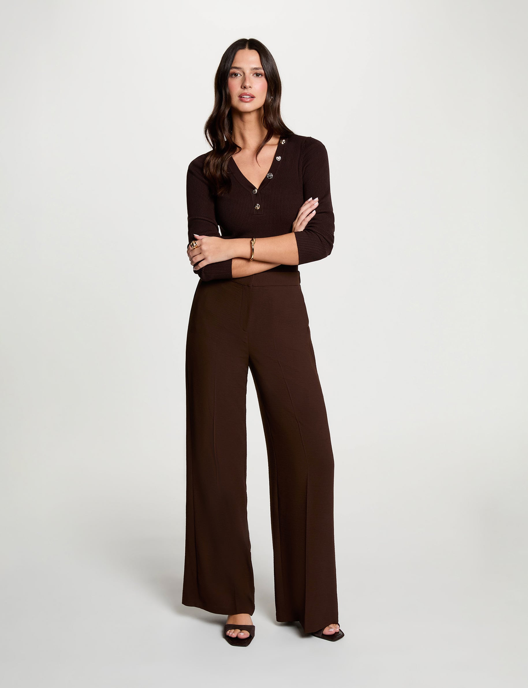 Jersey cuello v fantas&iacute;a marr&oacute;n oscuro mujer
