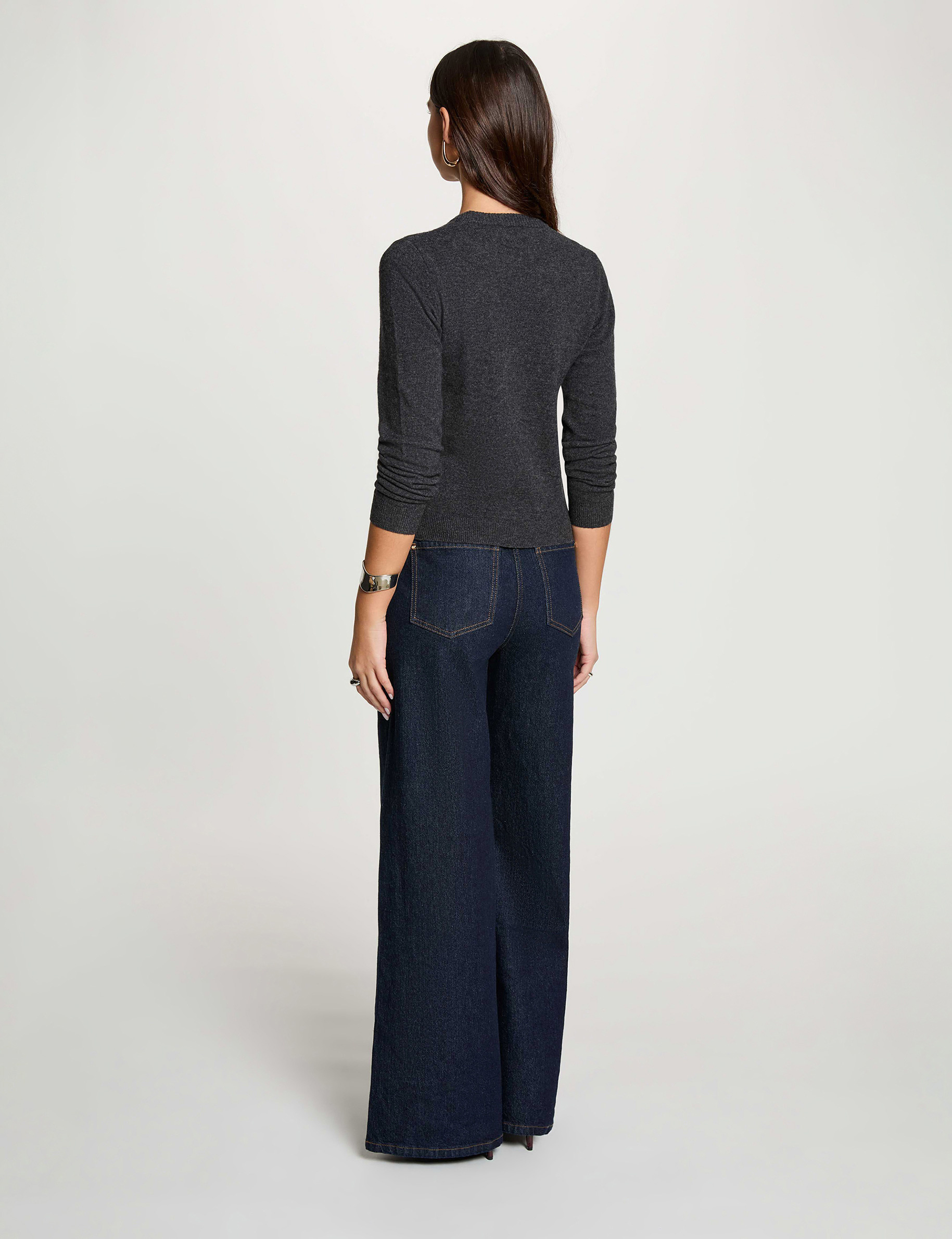 Jersey cuello redondo boucle gris oscuro mujer