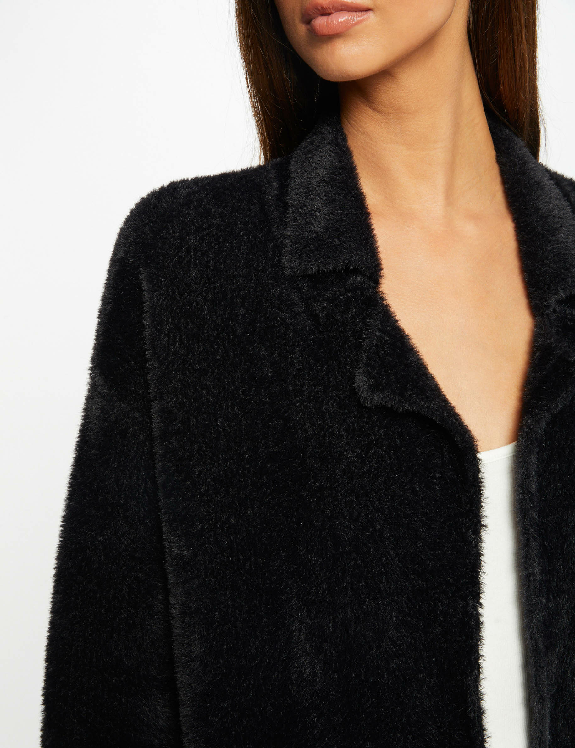 cardigan largo recto punto aterciopelado negro mujer Cárdigan largo recto punto aterciopelado negro mujer