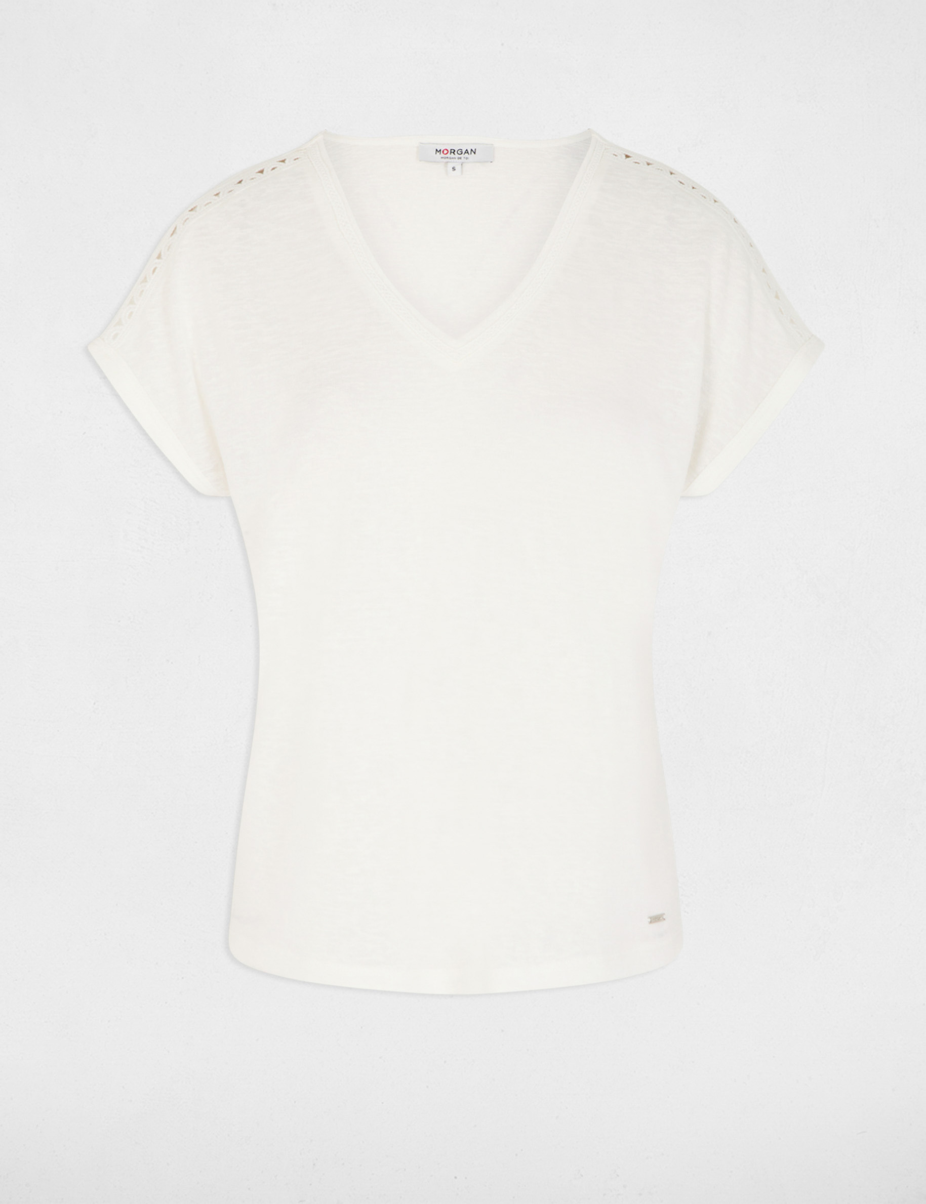 Camiseta cuello v manga corta blanco mujer