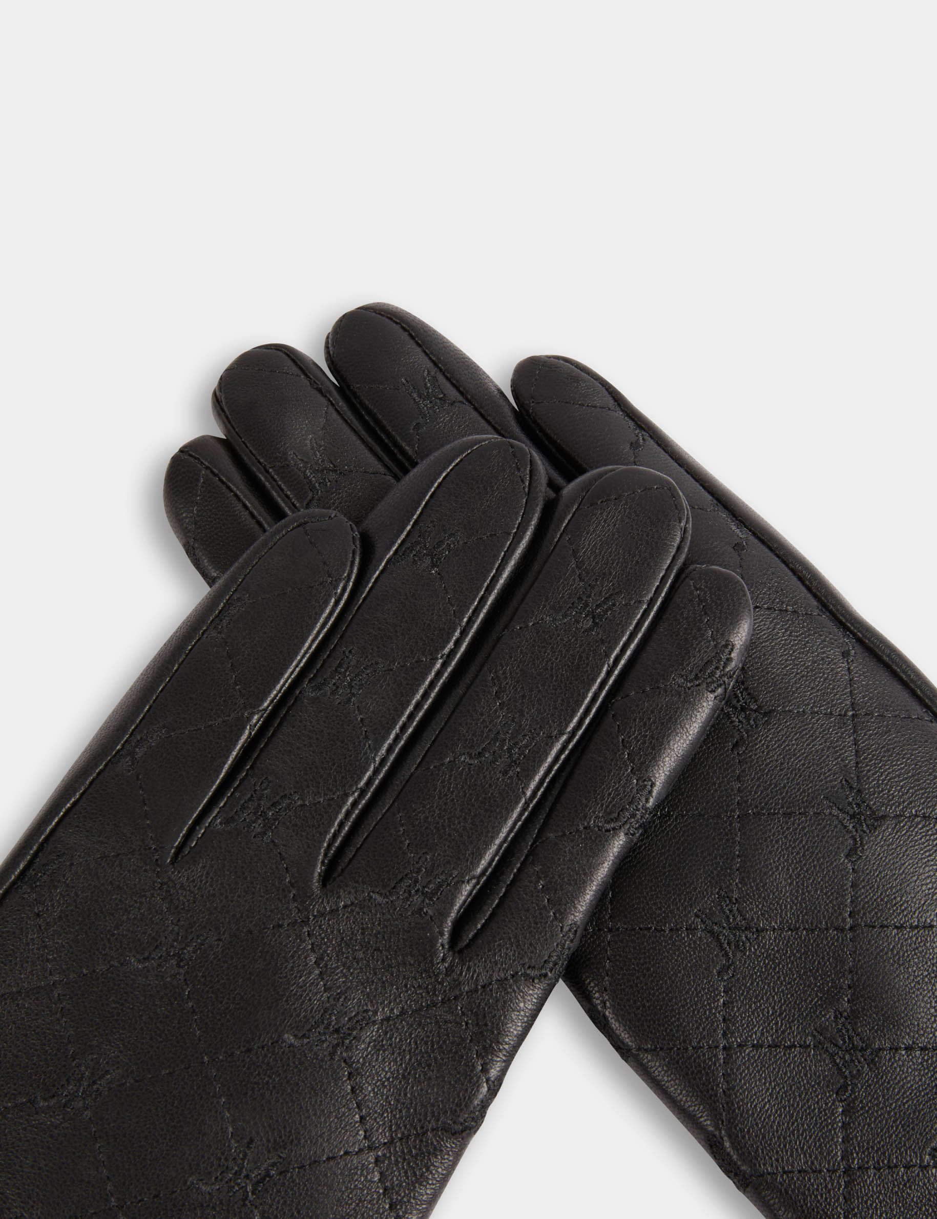 Guantes de piel sint&eacute;tica con monograma negro mujer