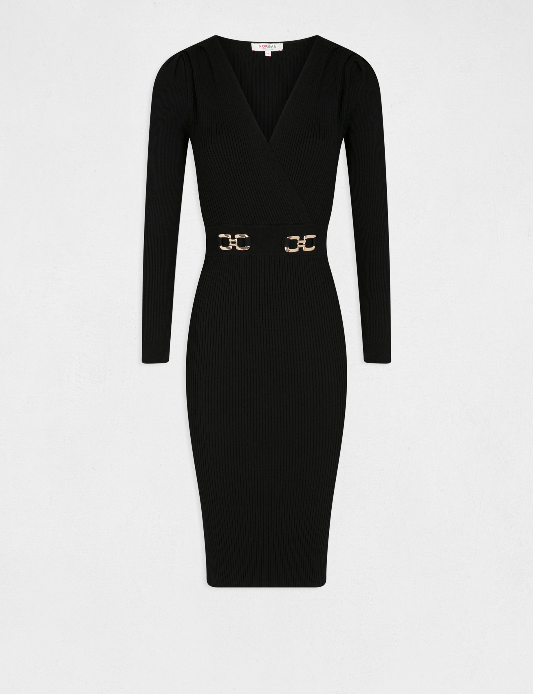 Vestido de punto ajustado con hebillas negro mujer