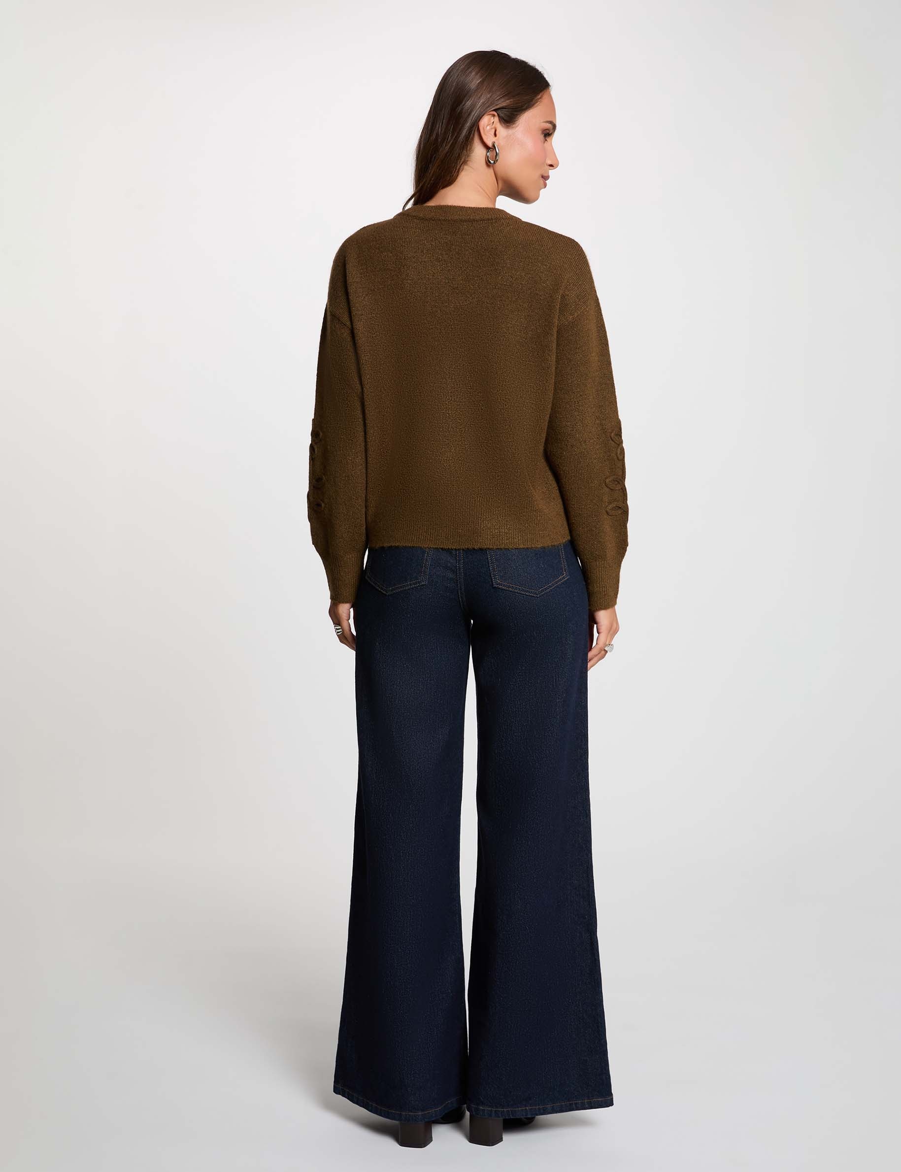 Jersey de cuello redondo fantas&iacute;a verde caqui mujer