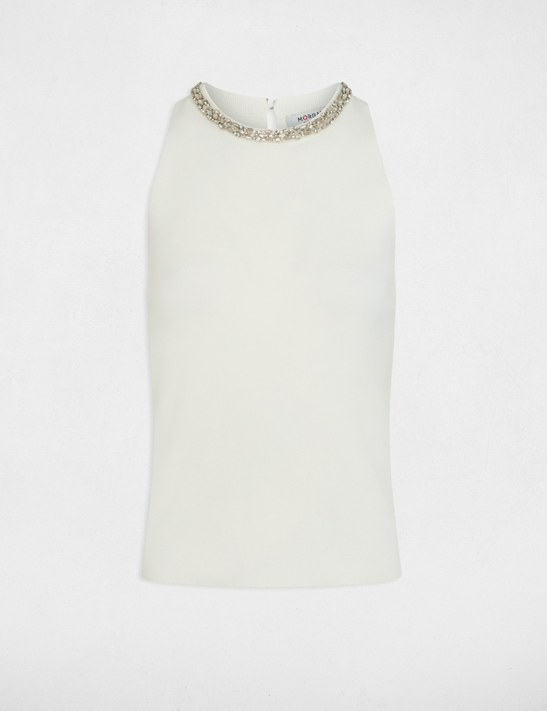 Camiseta ajustada con strass blanco mujer