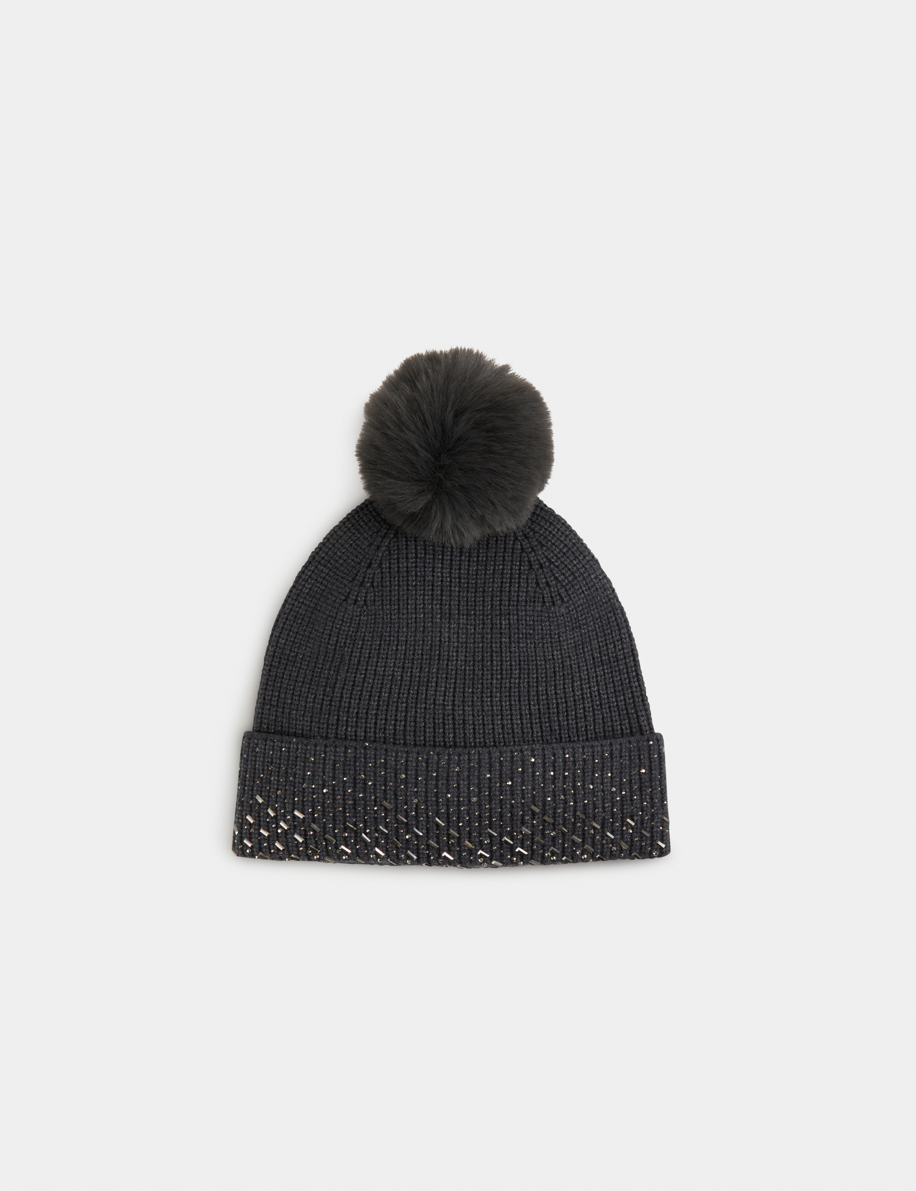 gorro con strass y pompon gris moyen mujer Gorro con strass y pompón gris moyen mujer
