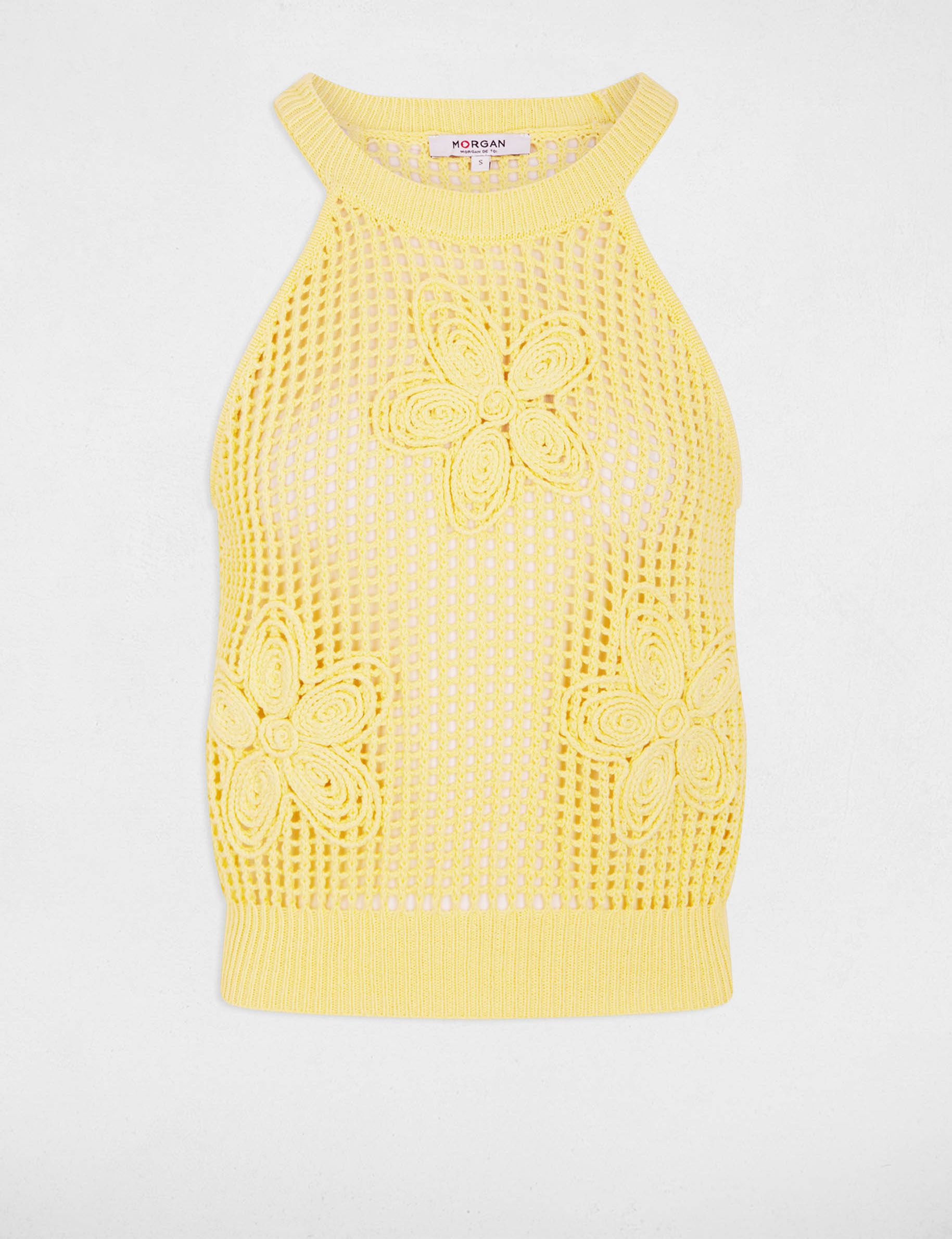 Top ajustado con cuello redondo amarillo claro mujer