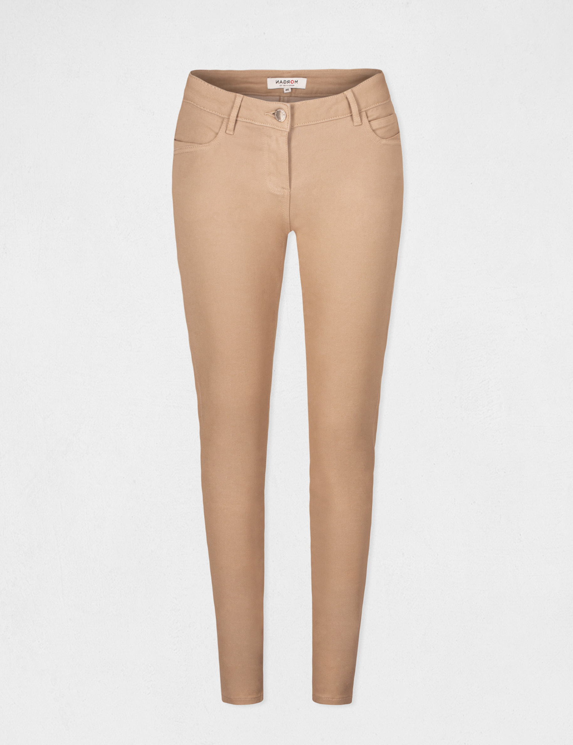 Vaquero skinny talle bajo arena mujer
