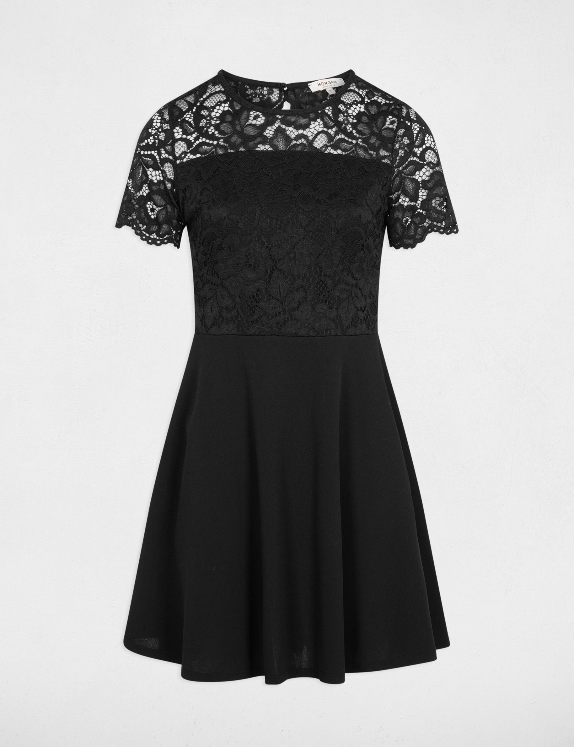 Vestido entallado de encaje negro mujer