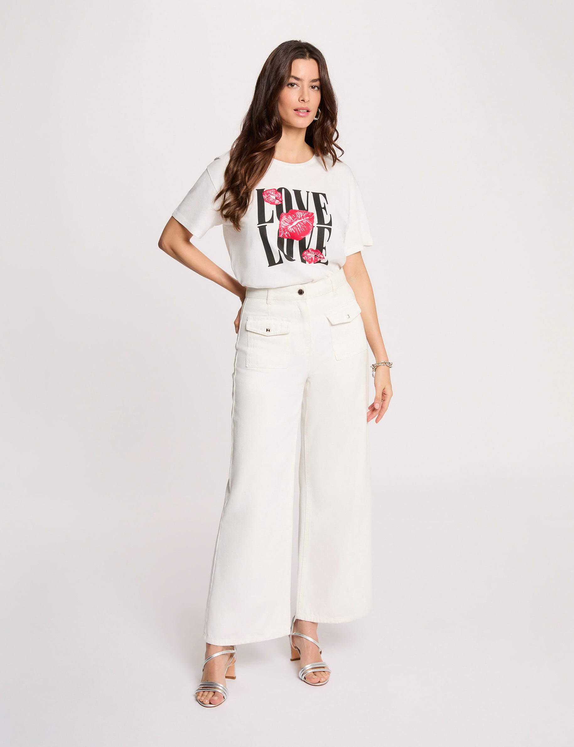 Camiseta recta cuello redondo blanco mujer