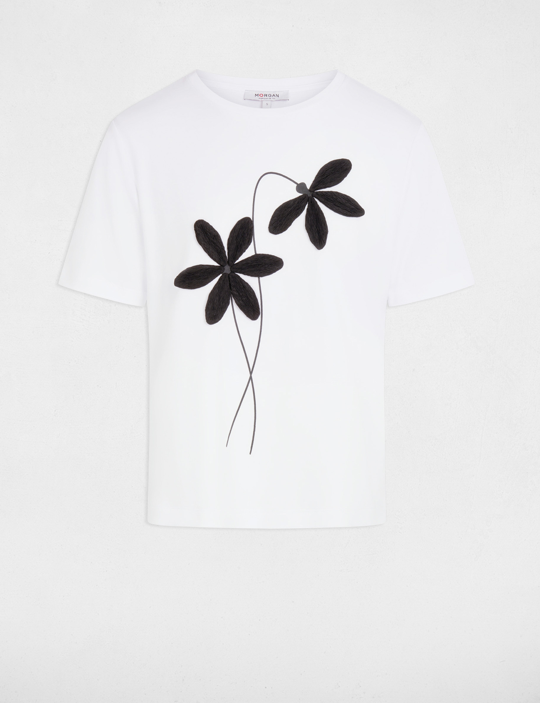 Camiseta recta cuello redondo blanco mujer