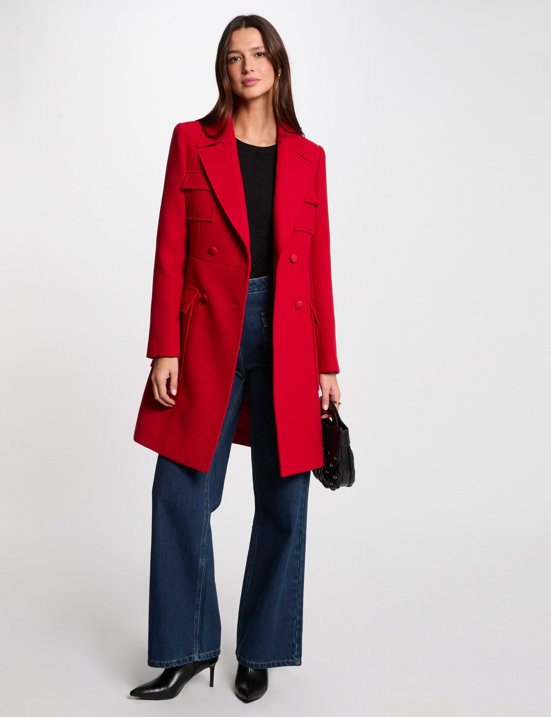abrigo largo abotonado rojo mujer Abrigo largo abotonado rojo mujer
