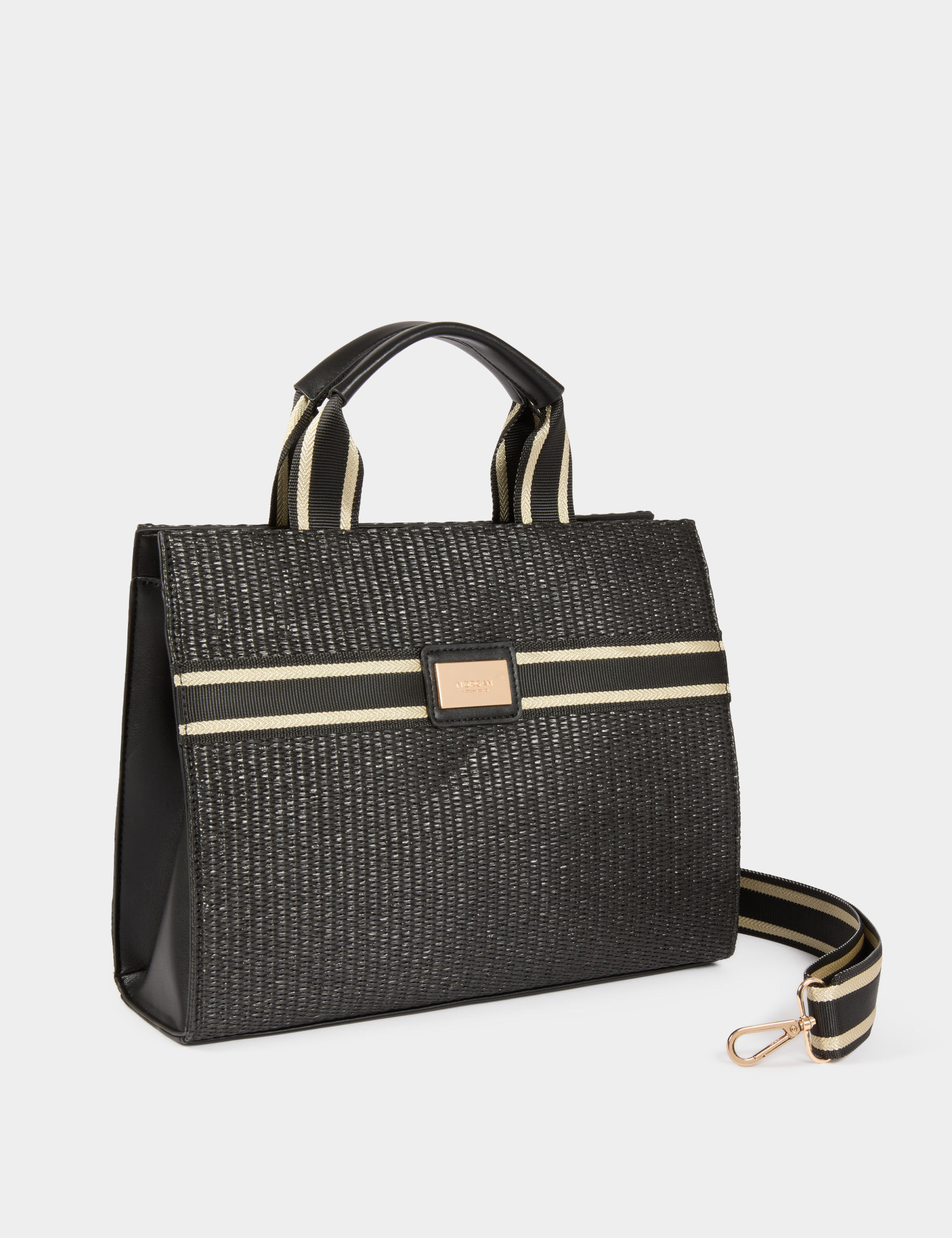 Bolso shopper trenzado negro mujer