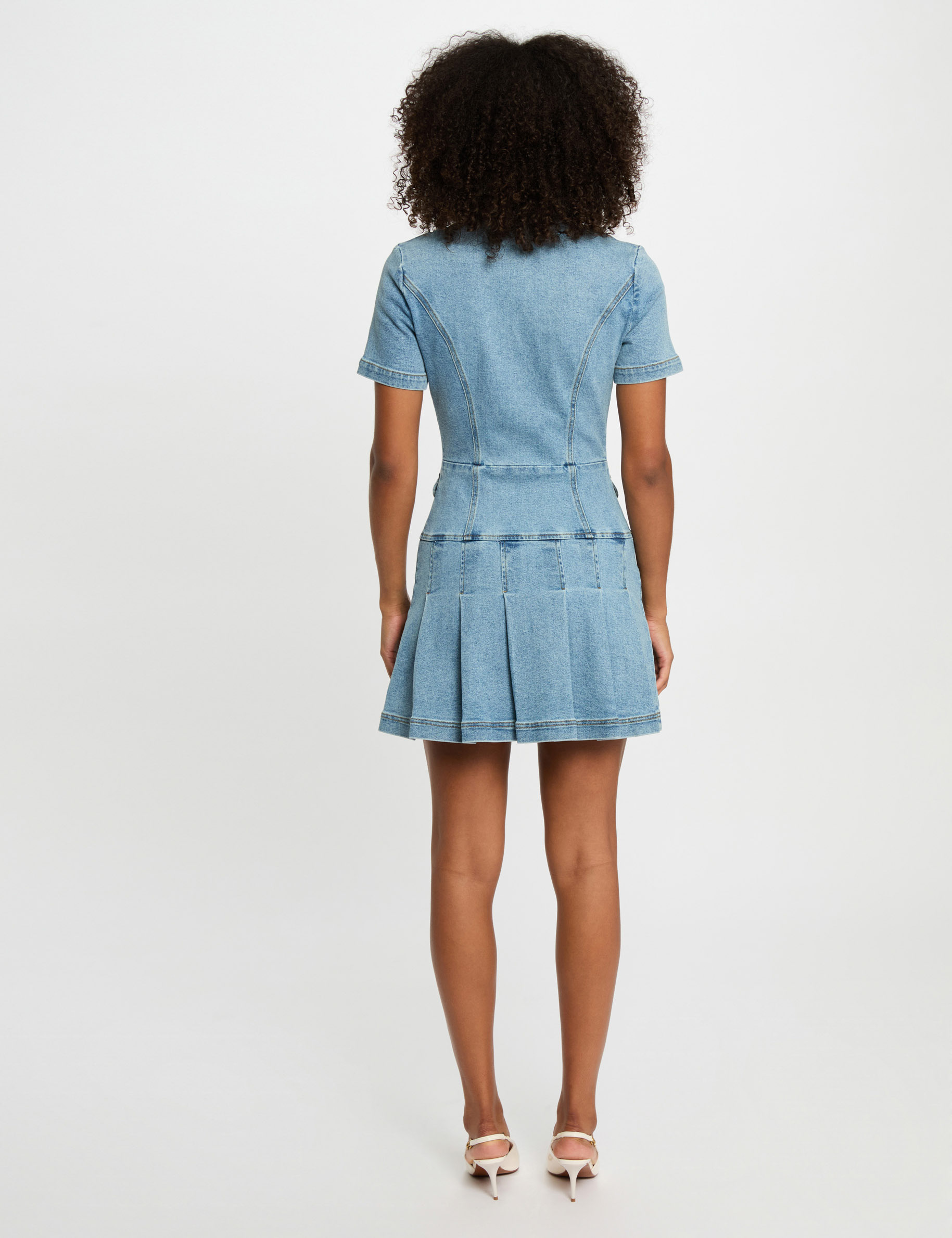 Vestido corto evasé vaquero denim stone mujer