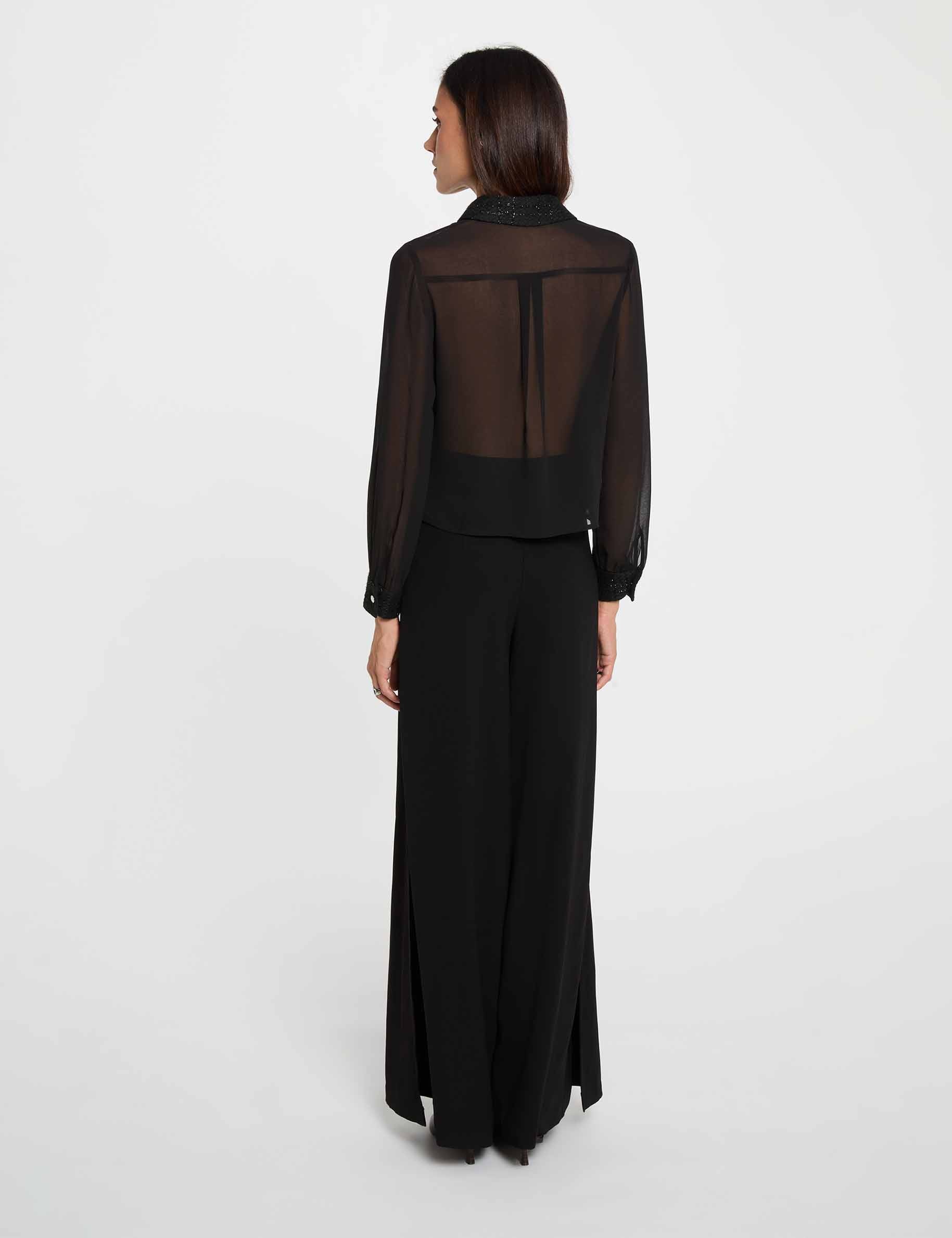 Camisa de tweed manga larga negro mujer