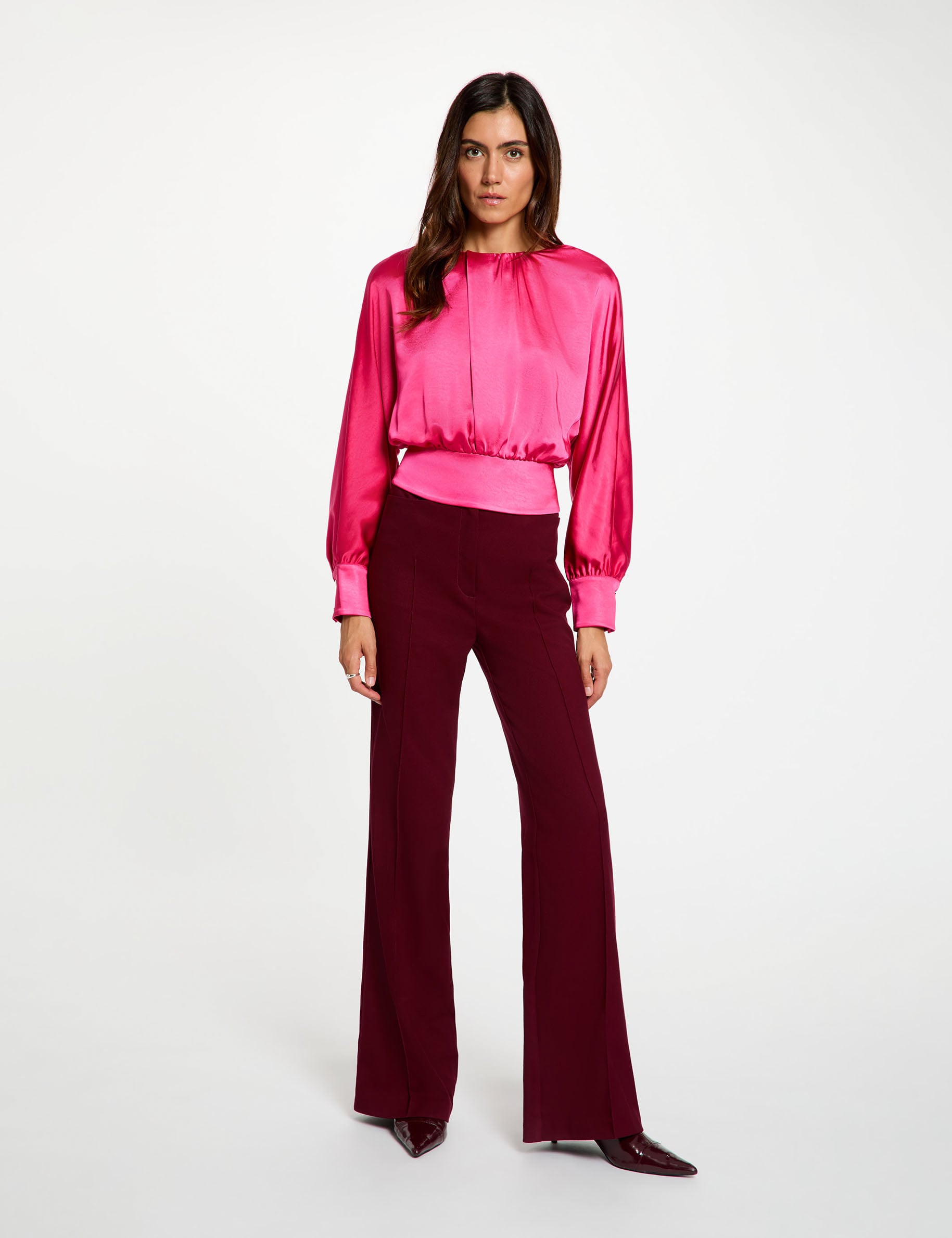 Blusa satinada de manga larga mujer
