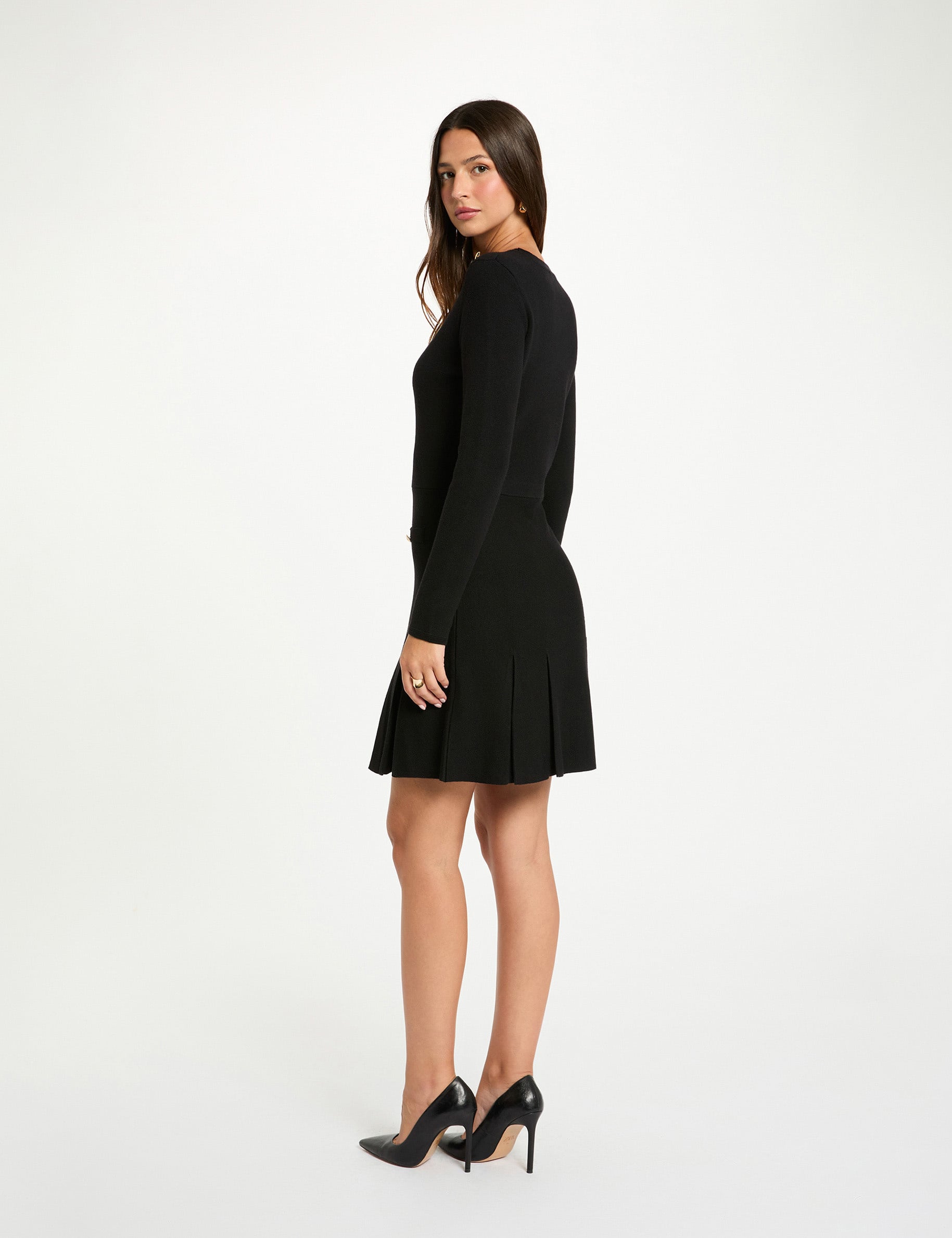 Vestido corto de punto trapezoidal negro mujer