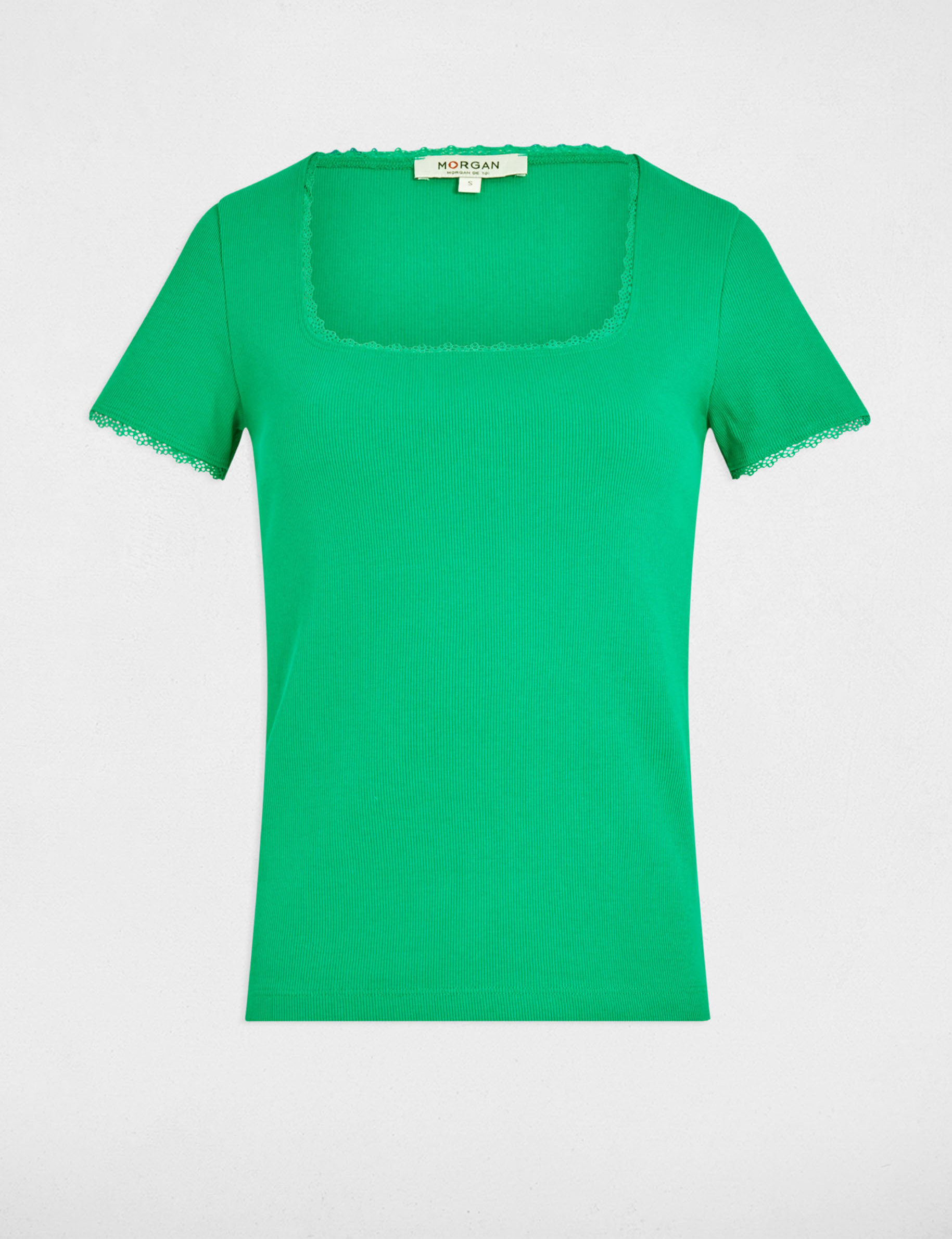 camiseta acanalada manga corta verde emeralda mujer Camiseta acanalada manga corta verde emeralda mujer