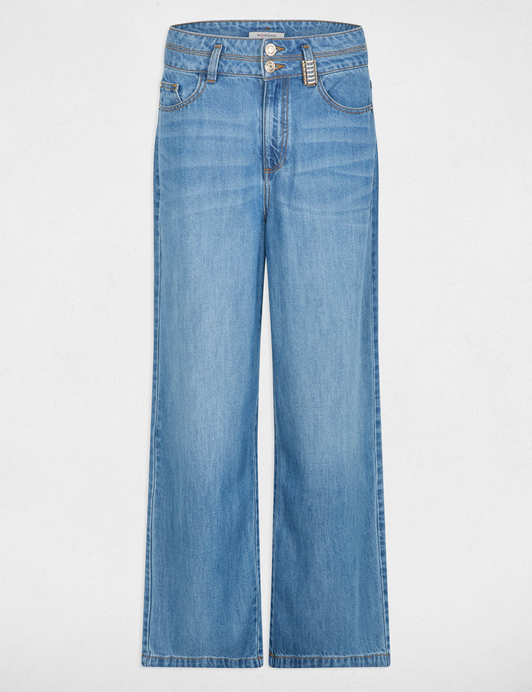Pantal&oacute;n ancho de tiro alto denim stone mujer