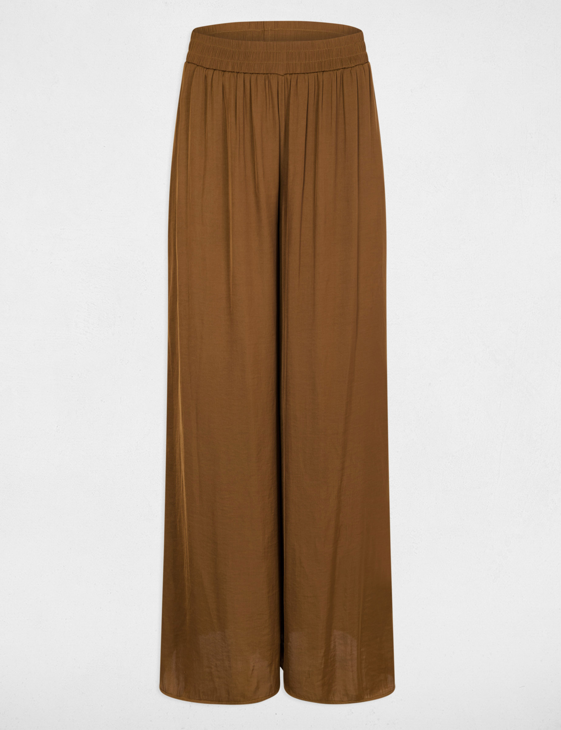 Pantal&oacute;n ancho fluido c&aacute;mel mujer