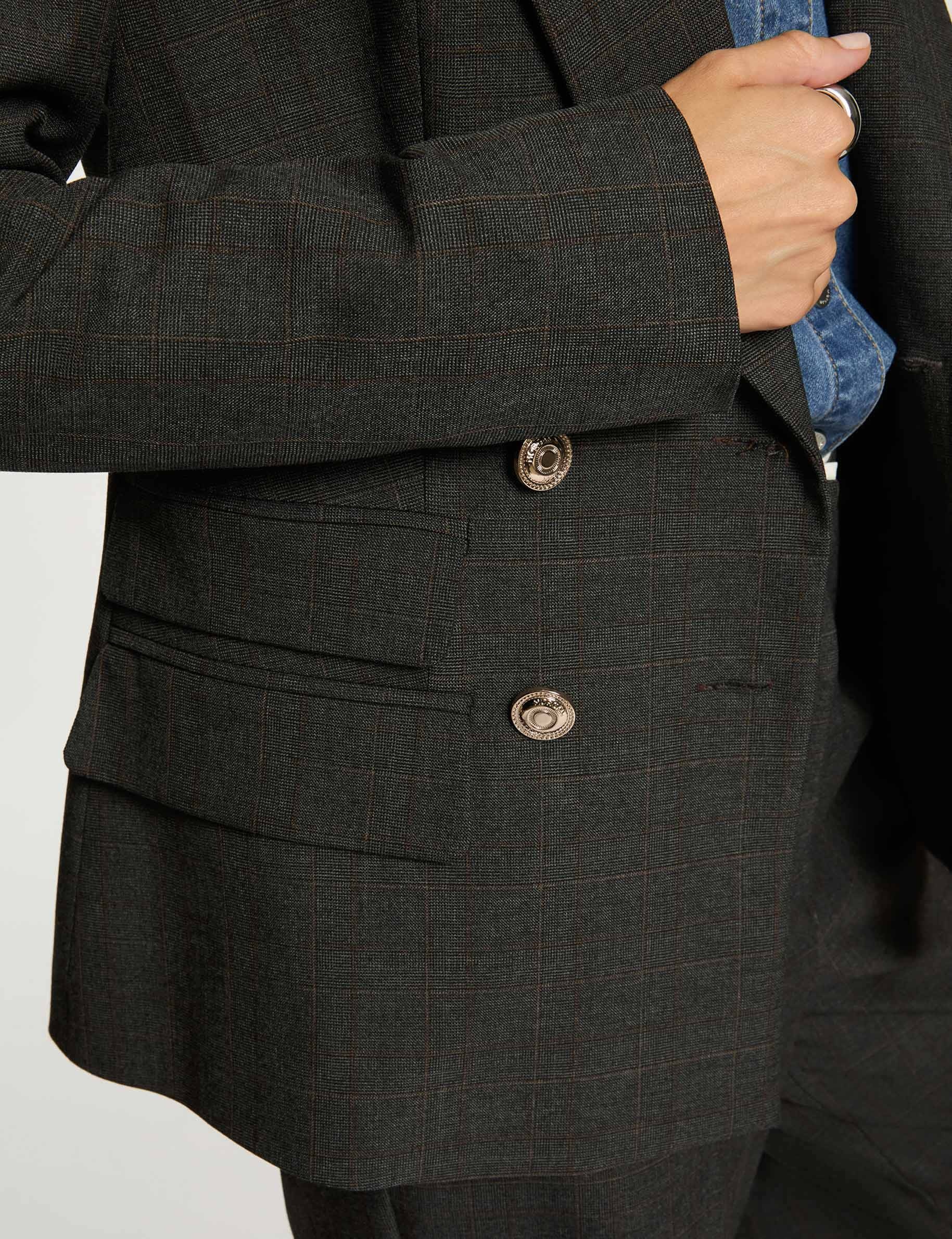 Blazer recto de cuadros gris moyen mujer