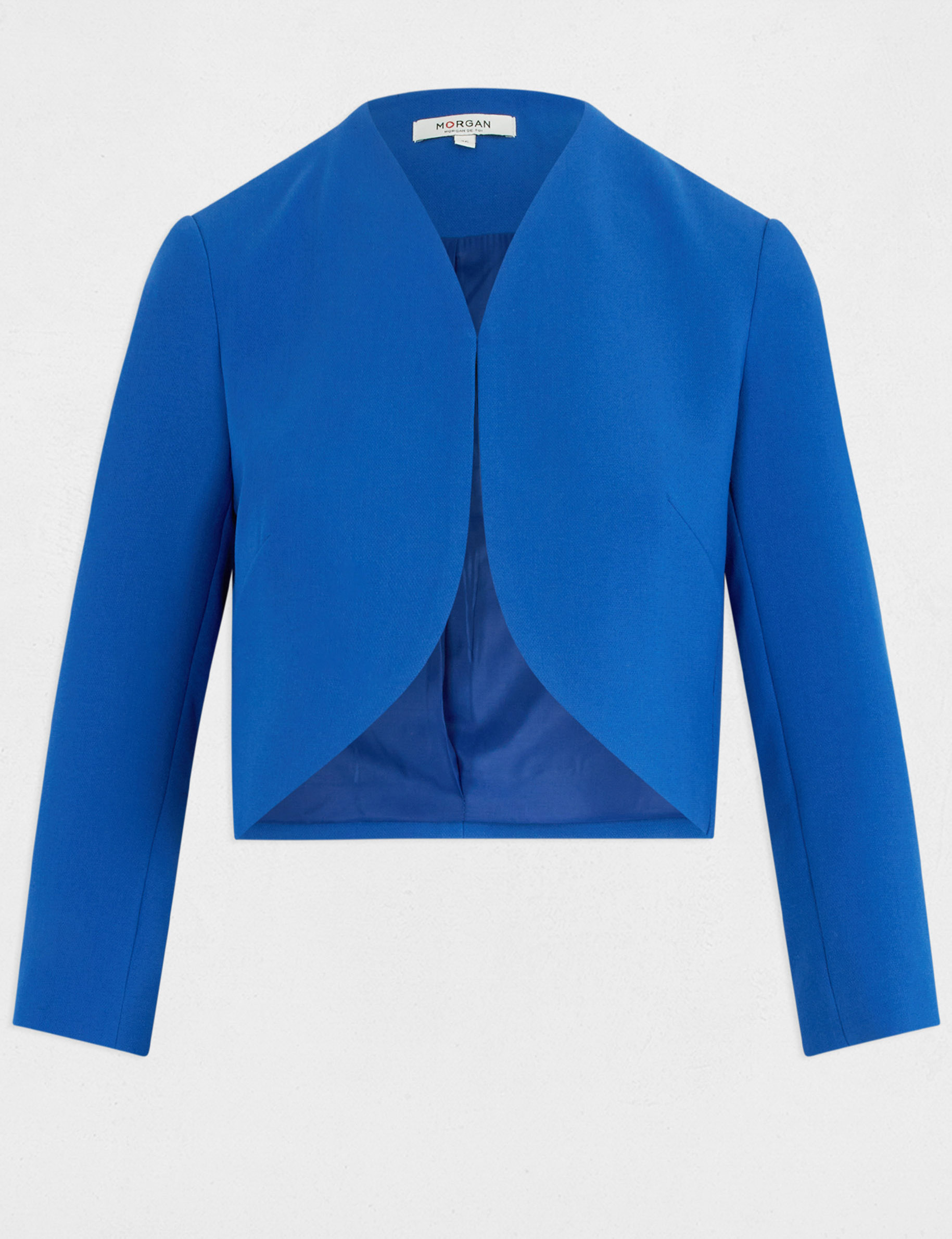 chaqueta recta con manga 34 azul electrico mujer Chaqueta recta con manga 3/4 azul eléctrico mujer