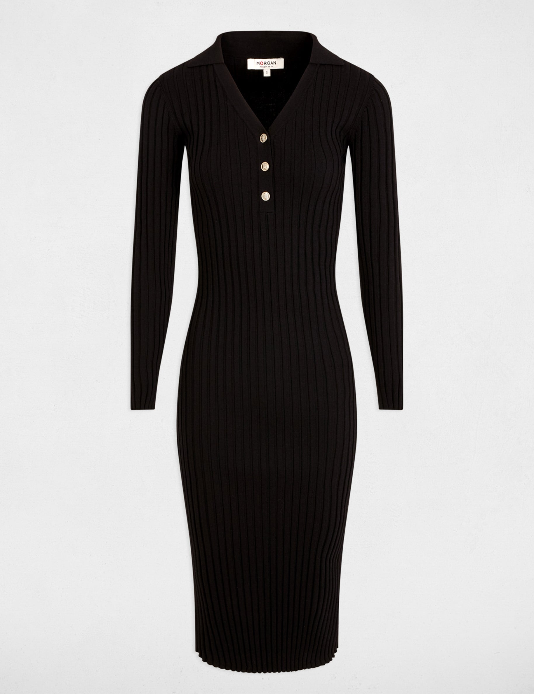 Vestido punto acanalado negro mujer