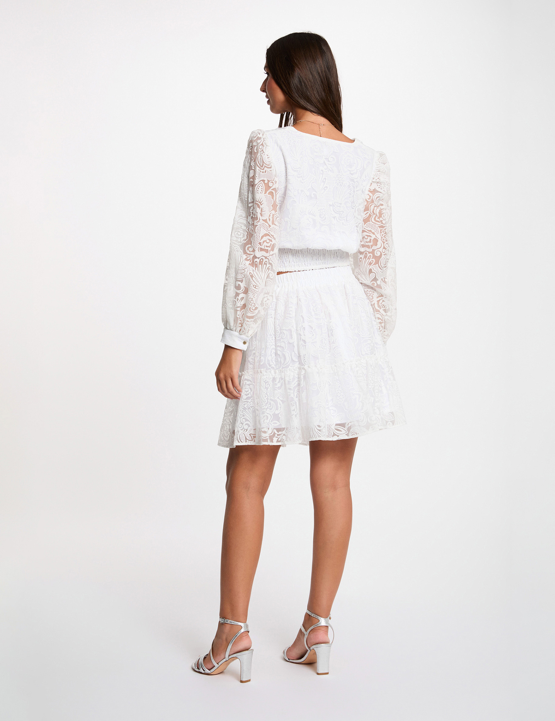 Falda corta acampanada blanco mujer