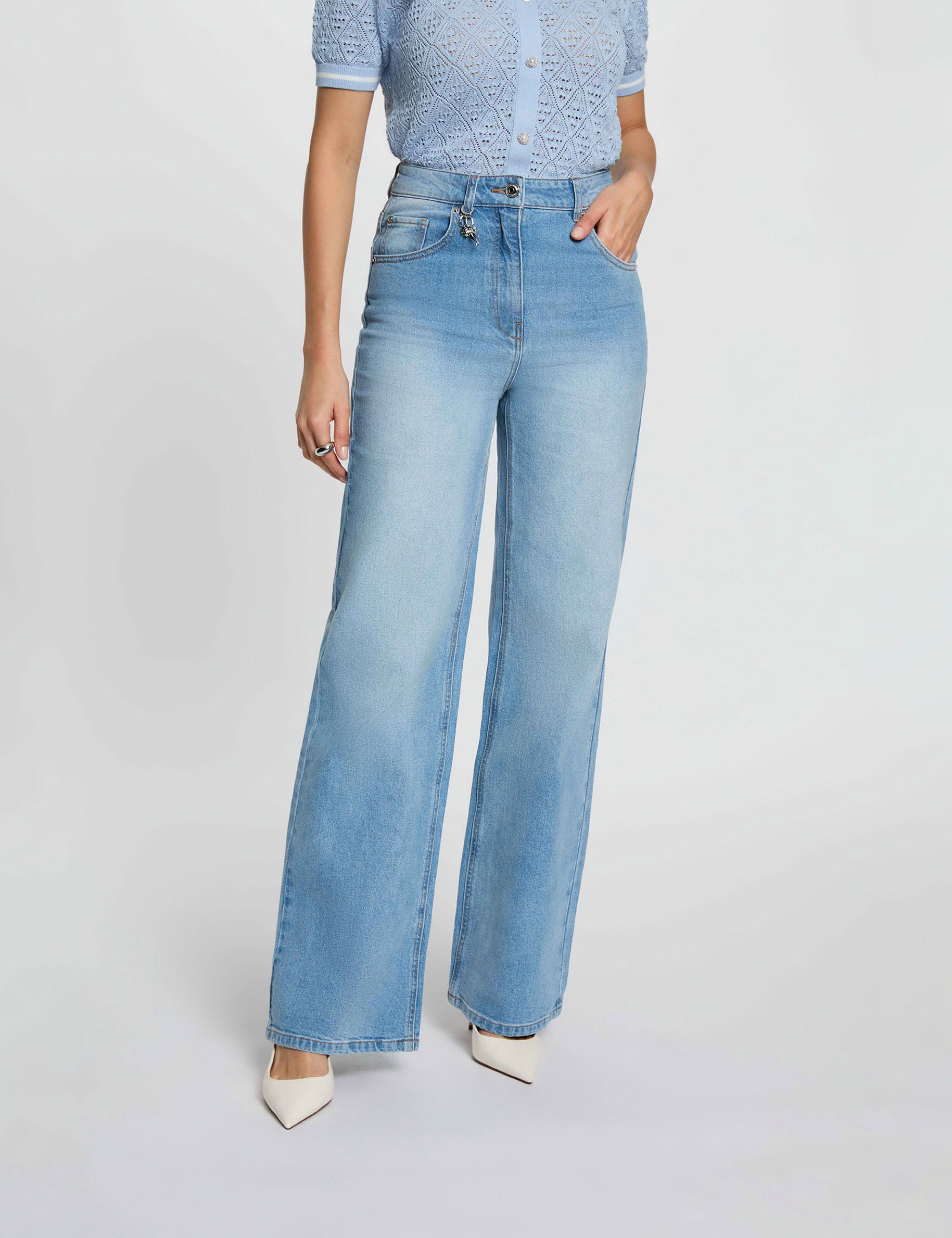 Vaqueros anchos de tiro alto denim doble stone mujer