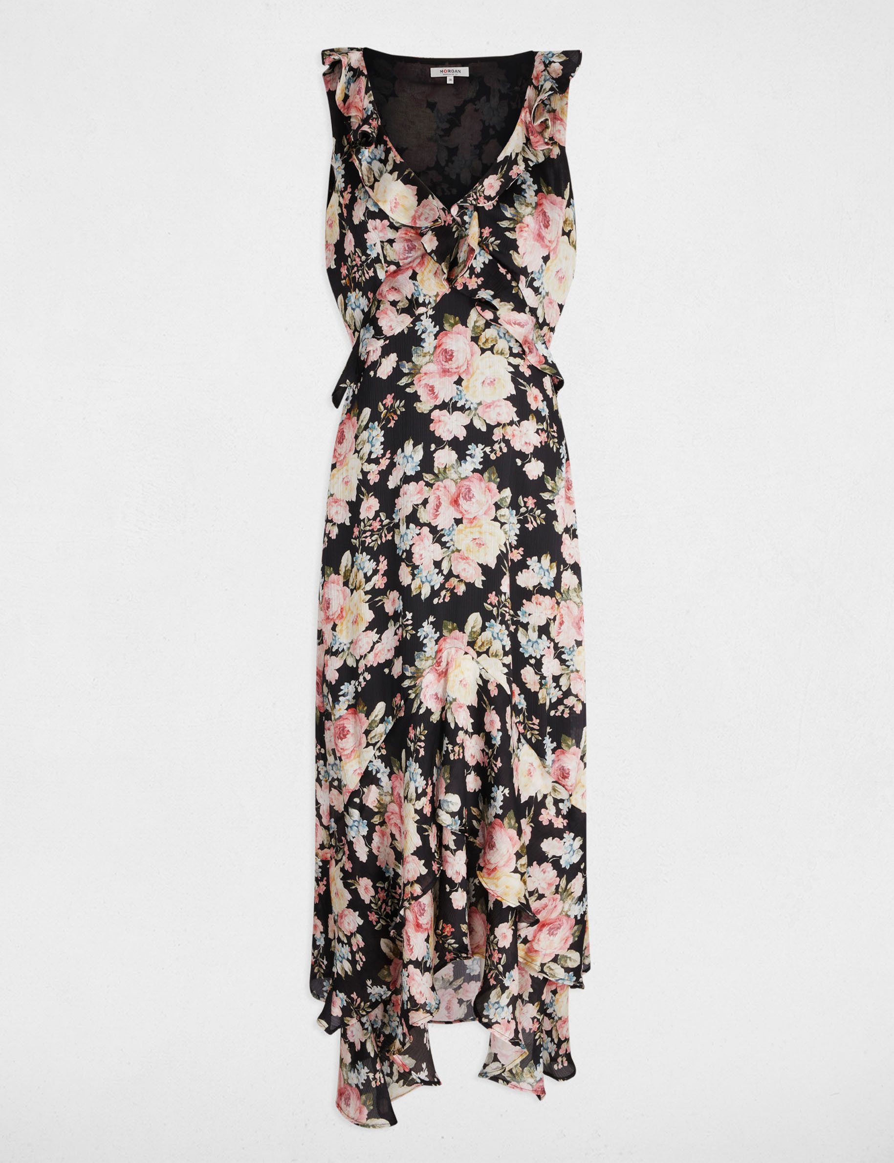 Vestido largo recto estampado multicolor mujer