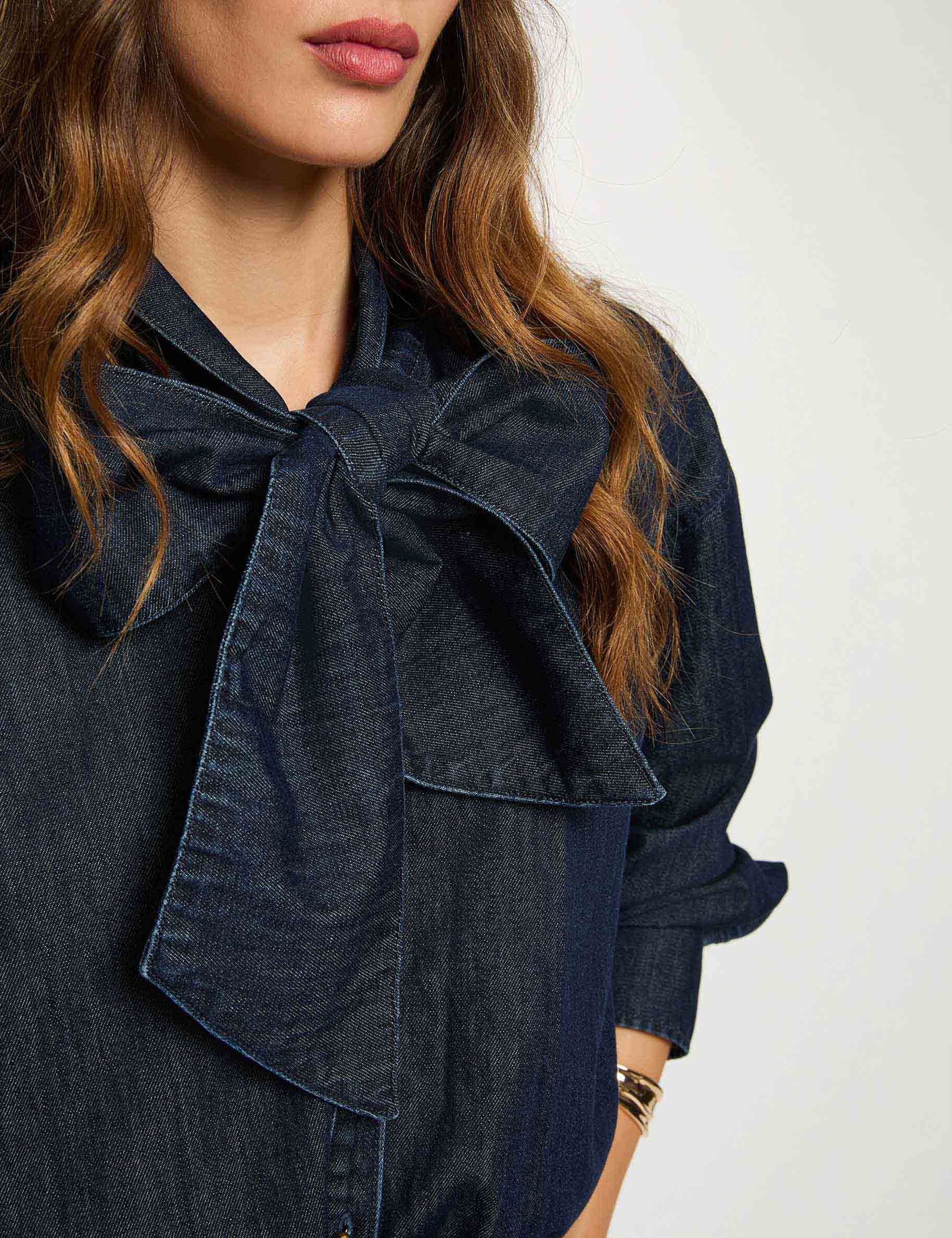 Camisa vaquera con lazada denim crudo mujer
