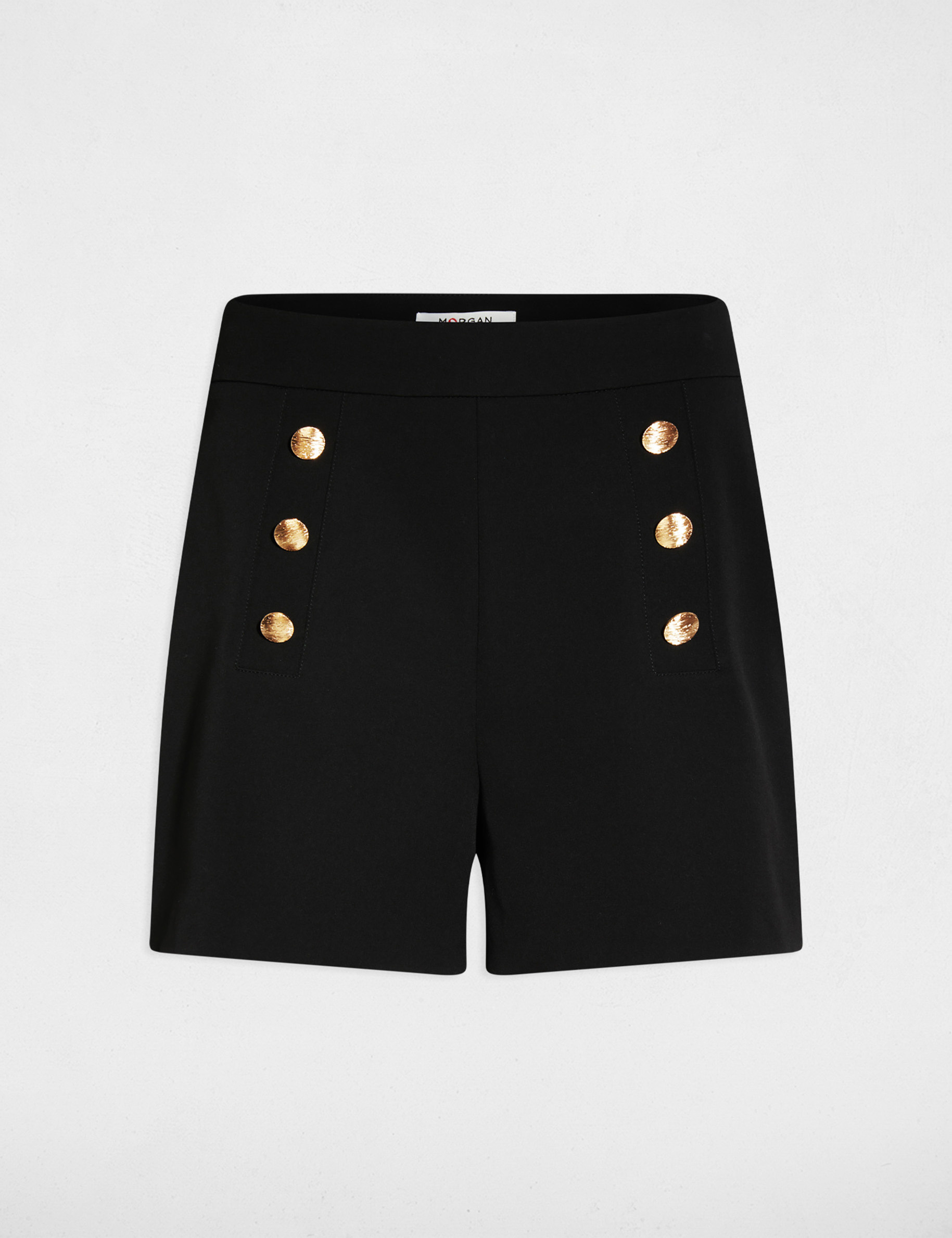 Pantal&oacute;n corto de tiro alto negro mujer