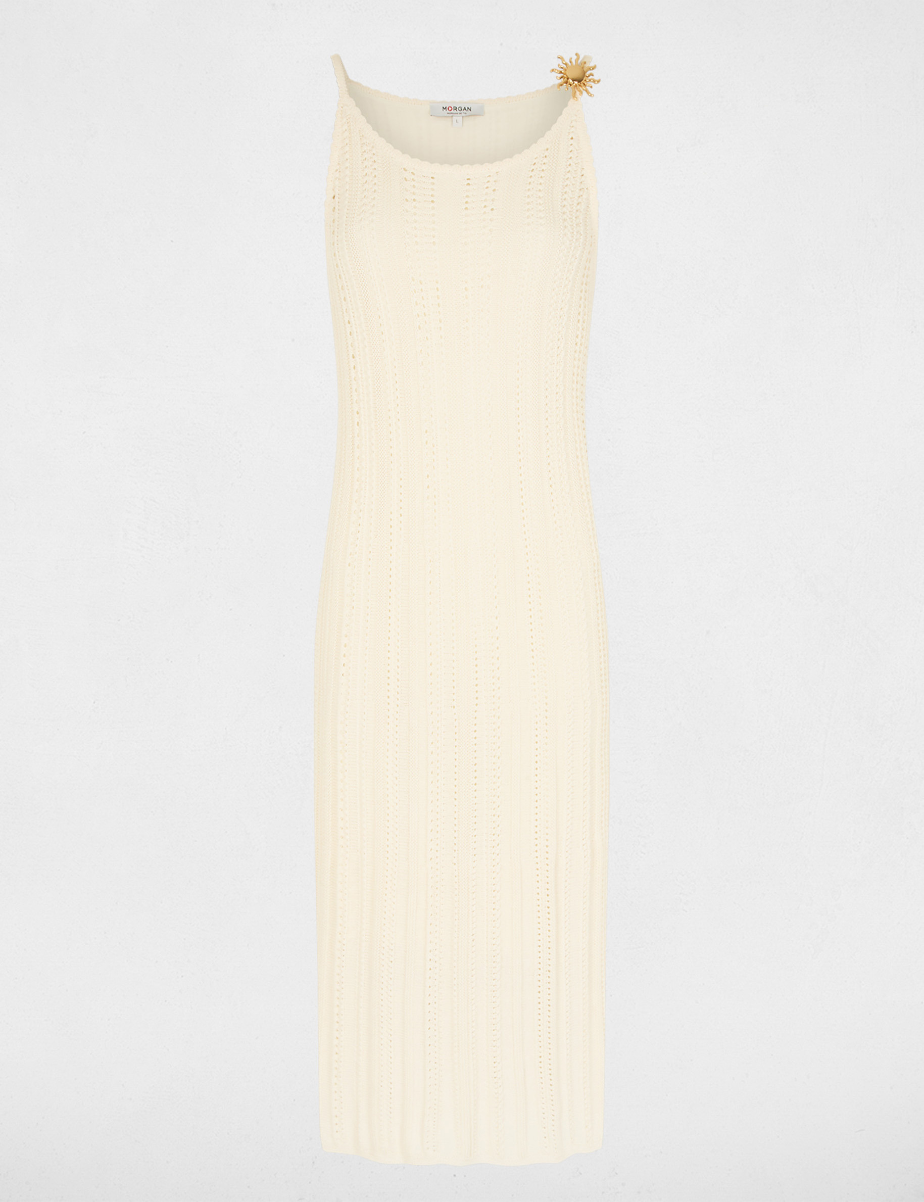 Vestido de punto bordado marfil mujer